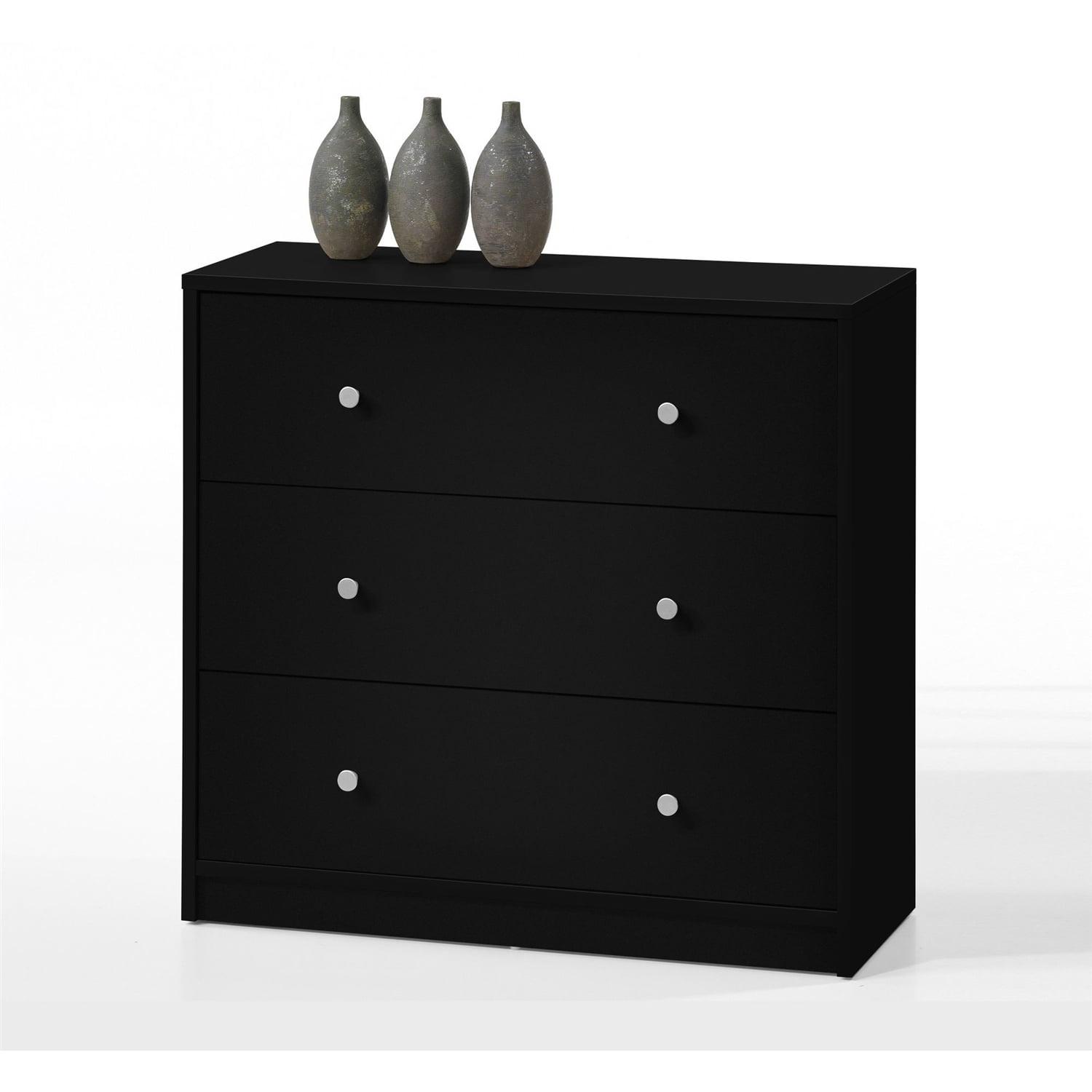 Sleek Portland Black Engineered Wood 3-Drawer Horizontal Dresser