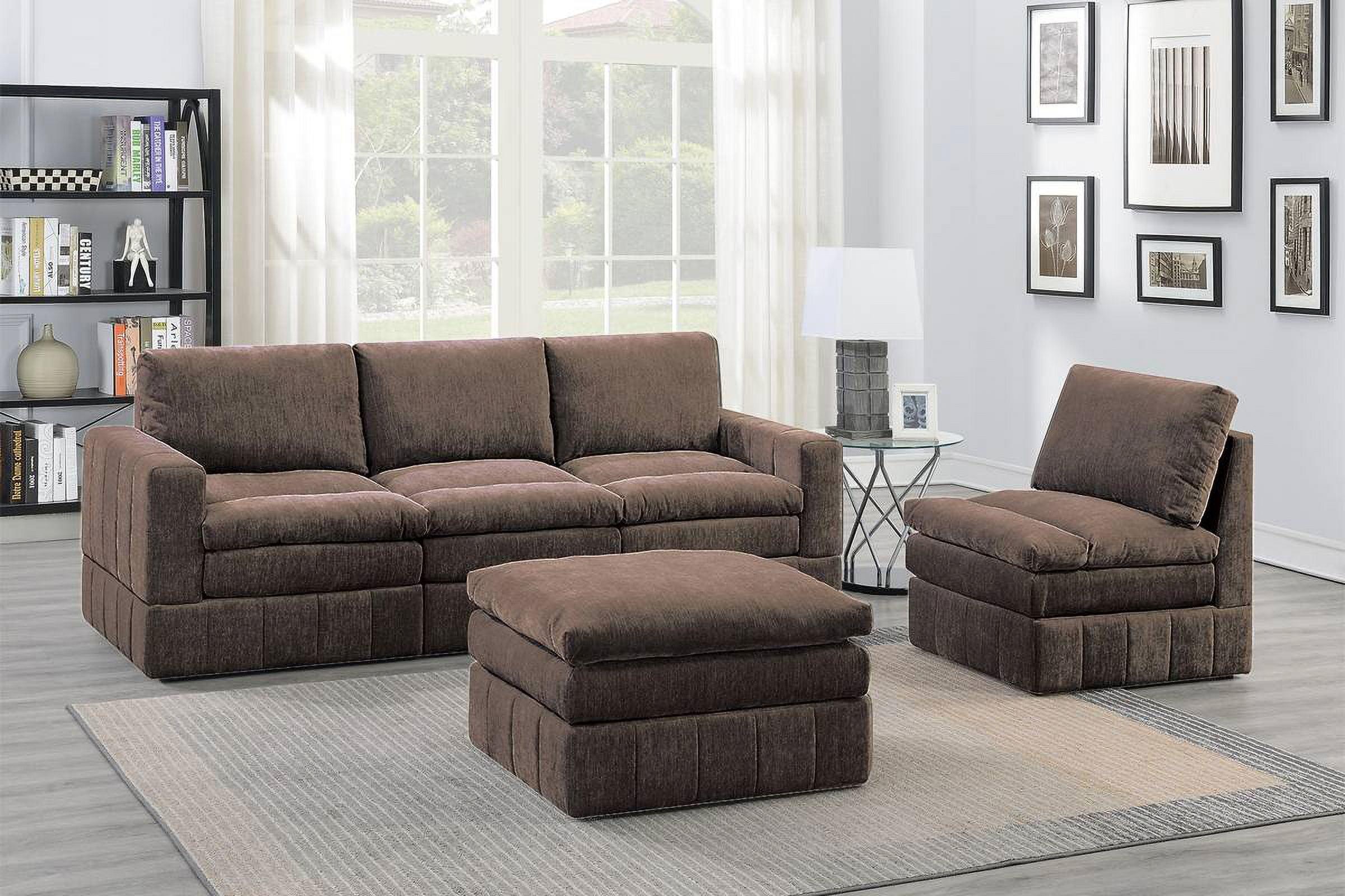 Brown Fabric 5-Piece Modular Sofa Set with Ottoman