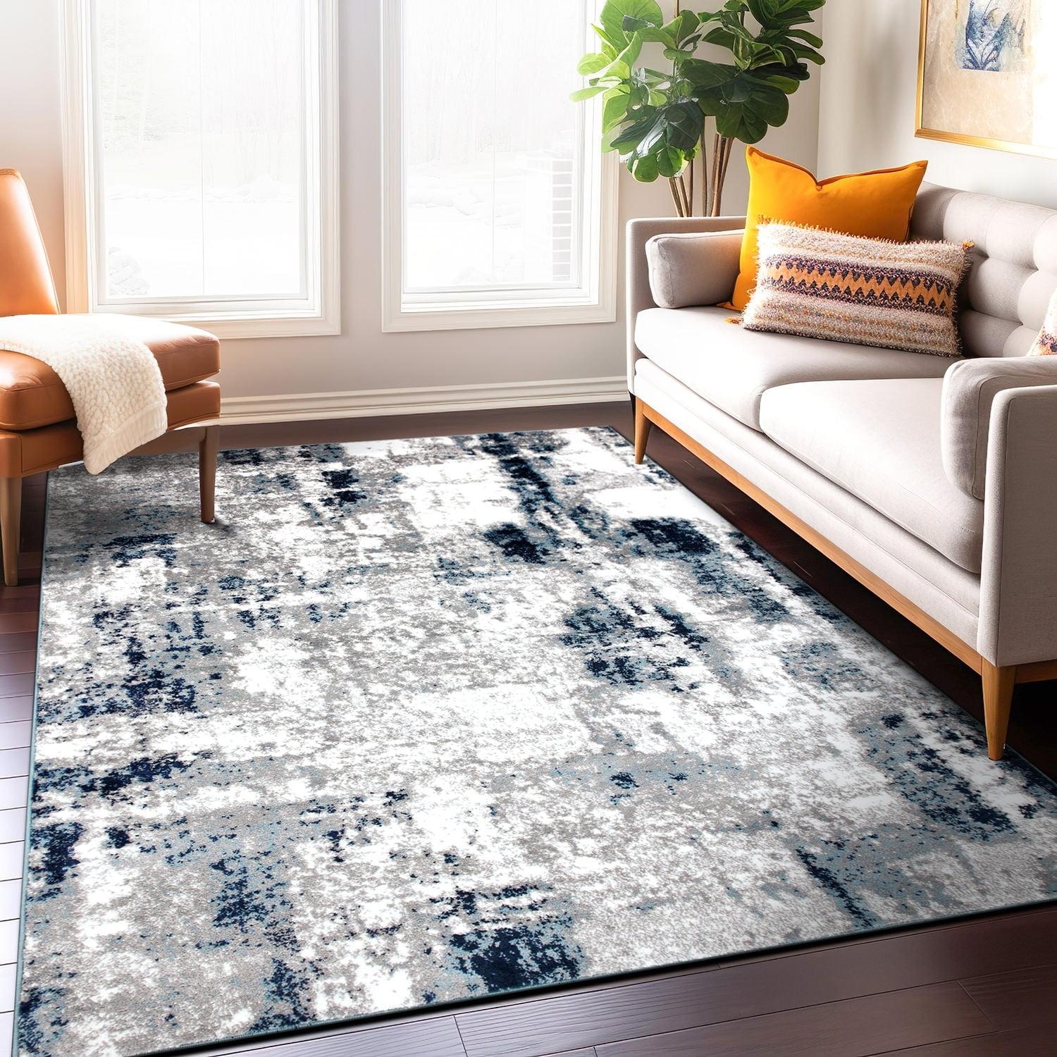 Blue and Gray Abstract 5' x 7' Synthetic Area Rug