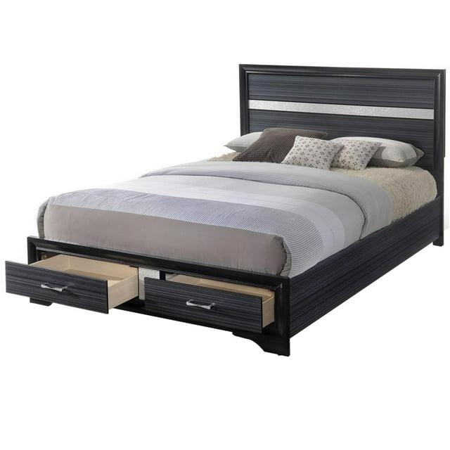 Contemporary Acrylic Trim Accent Eastern King Bed with 2 Drawers, Black- Saltoro Sherpi