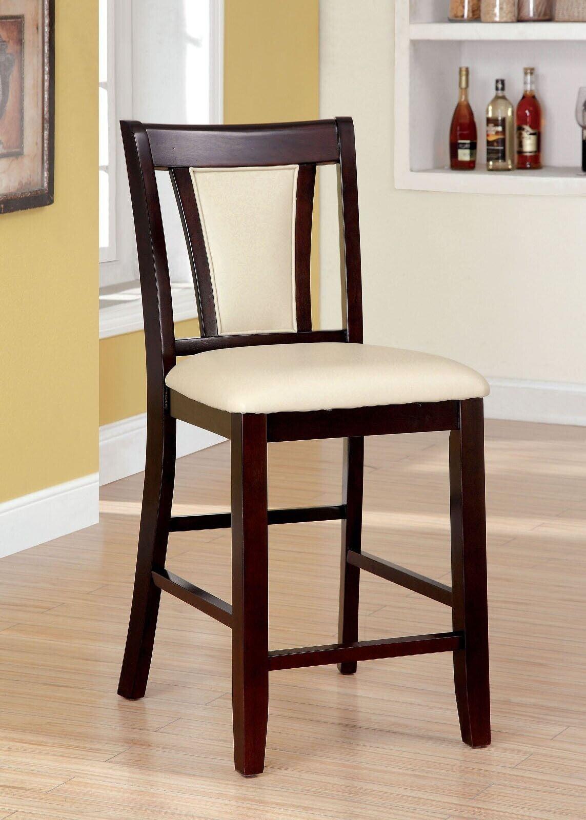 Contemporary Beautiful Counter Height Chairs Dining Room Kitchen Set of 2 Chairs Dark Cherry & Ivory Solidwood Leatherette