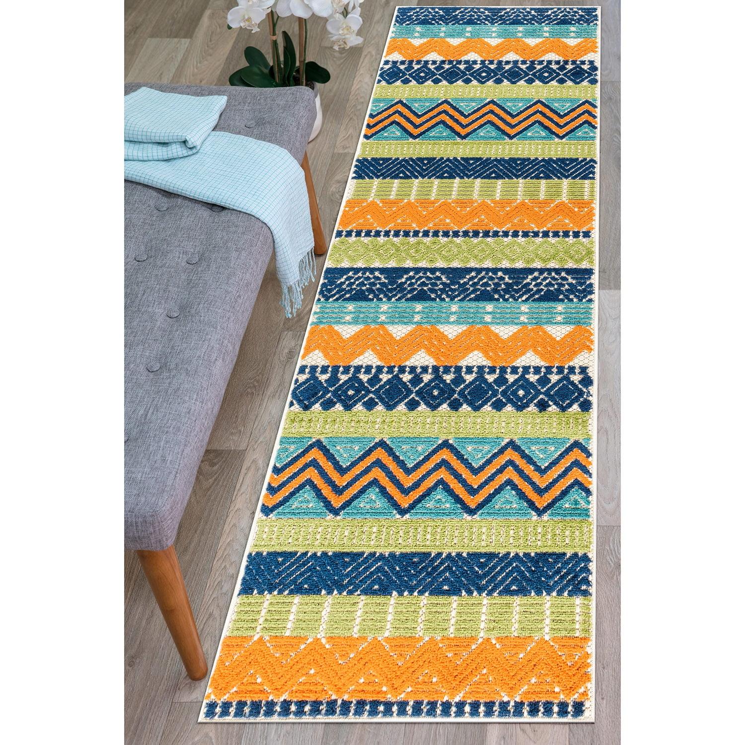 Bohemian Bliss Geometric Multicolor 2'x7' Synthetic Indoor/Outdoor Runner Rug