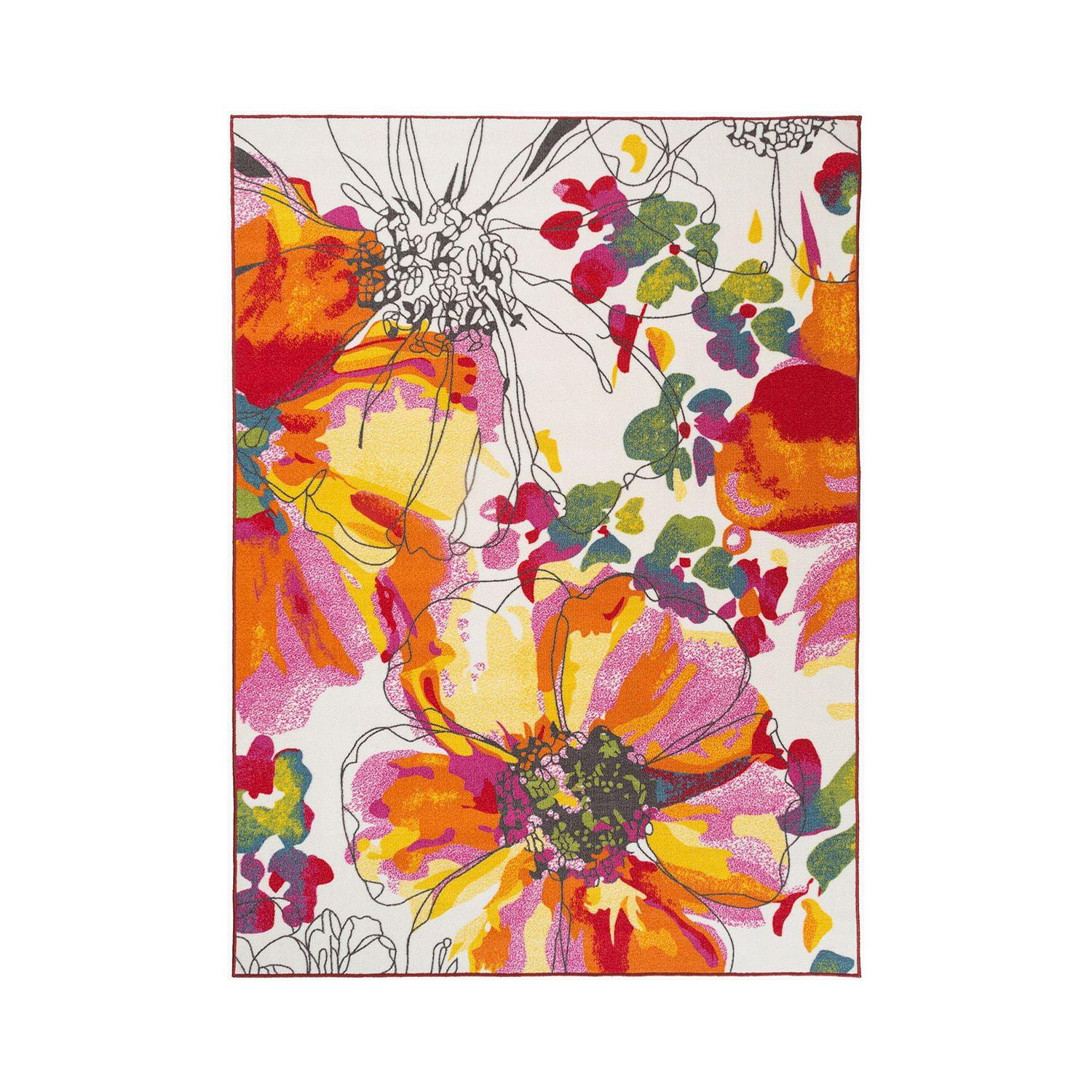 World Rug Gallery Modern Bright Flowers Non-Slip Area Rug