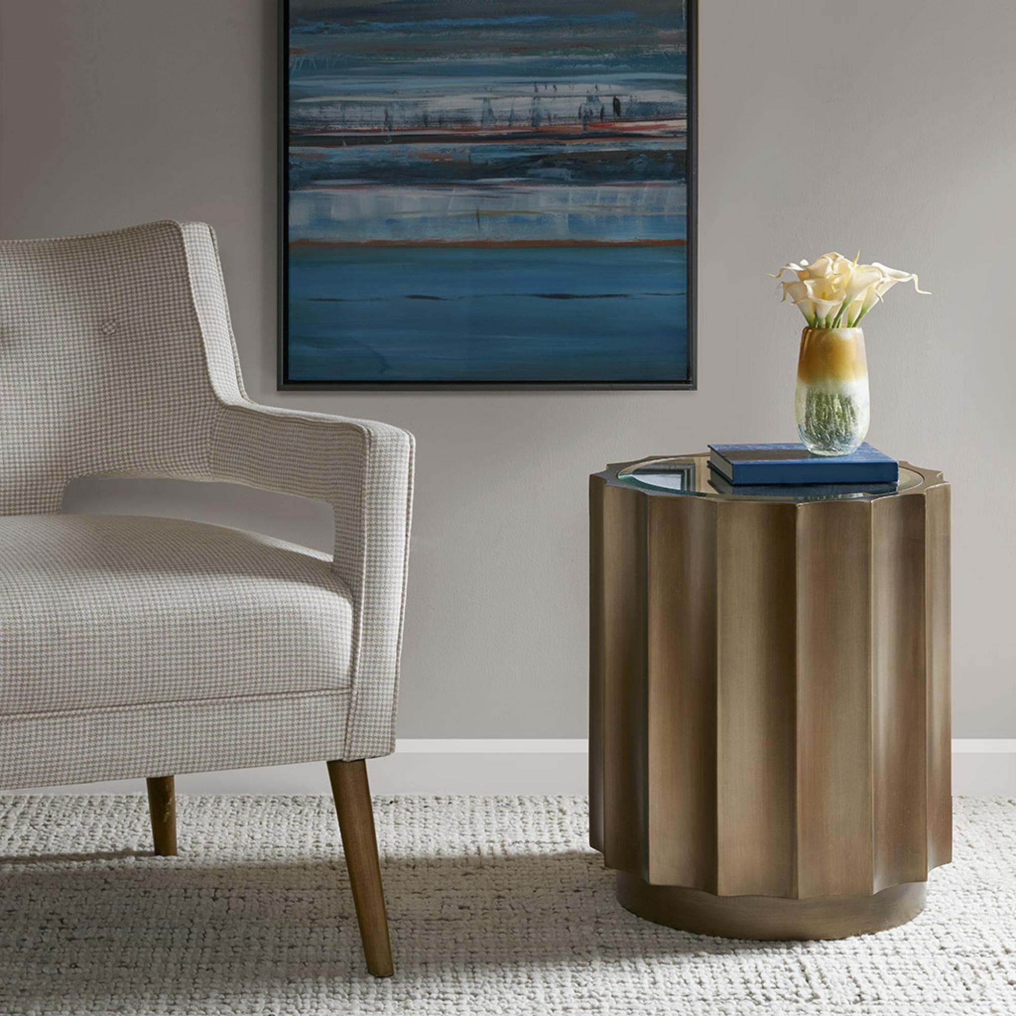 Valentina Scalloped Edge Round Accent Table in Bronze with Glass Top