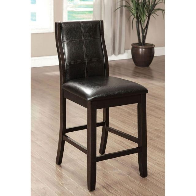 Contemporary Brown Cherry 2pcs Dining Room Counter Height Chairs Espresso Leatherette Padded High Chairs Kitchen