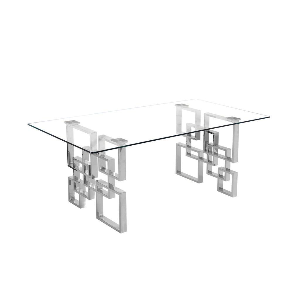 Elegant 47" Rectangle Clear Glass Coffee Table with Silver Steel Base