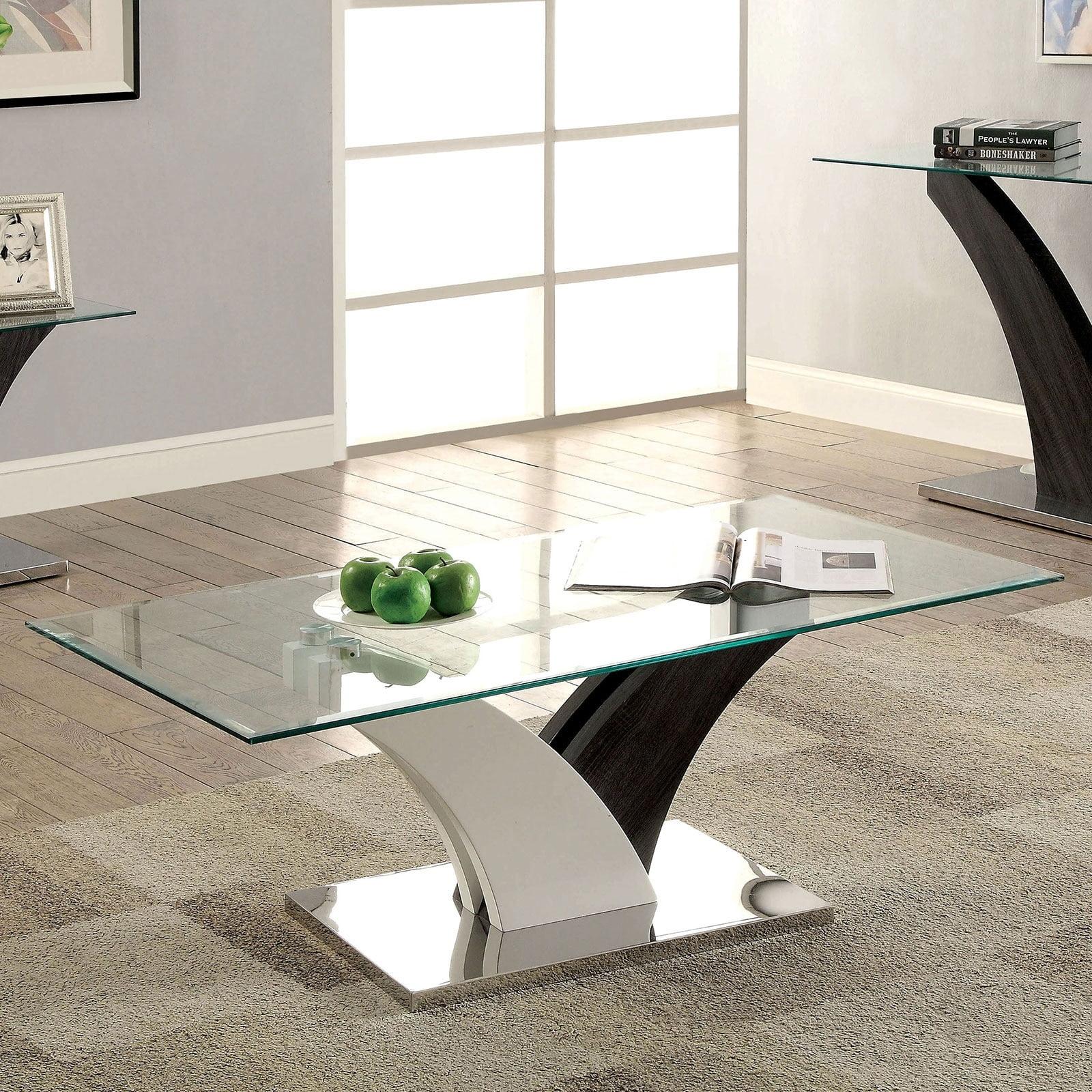 Luxurious Dual-Tone Wood & Glass Rectangular Coffee Table