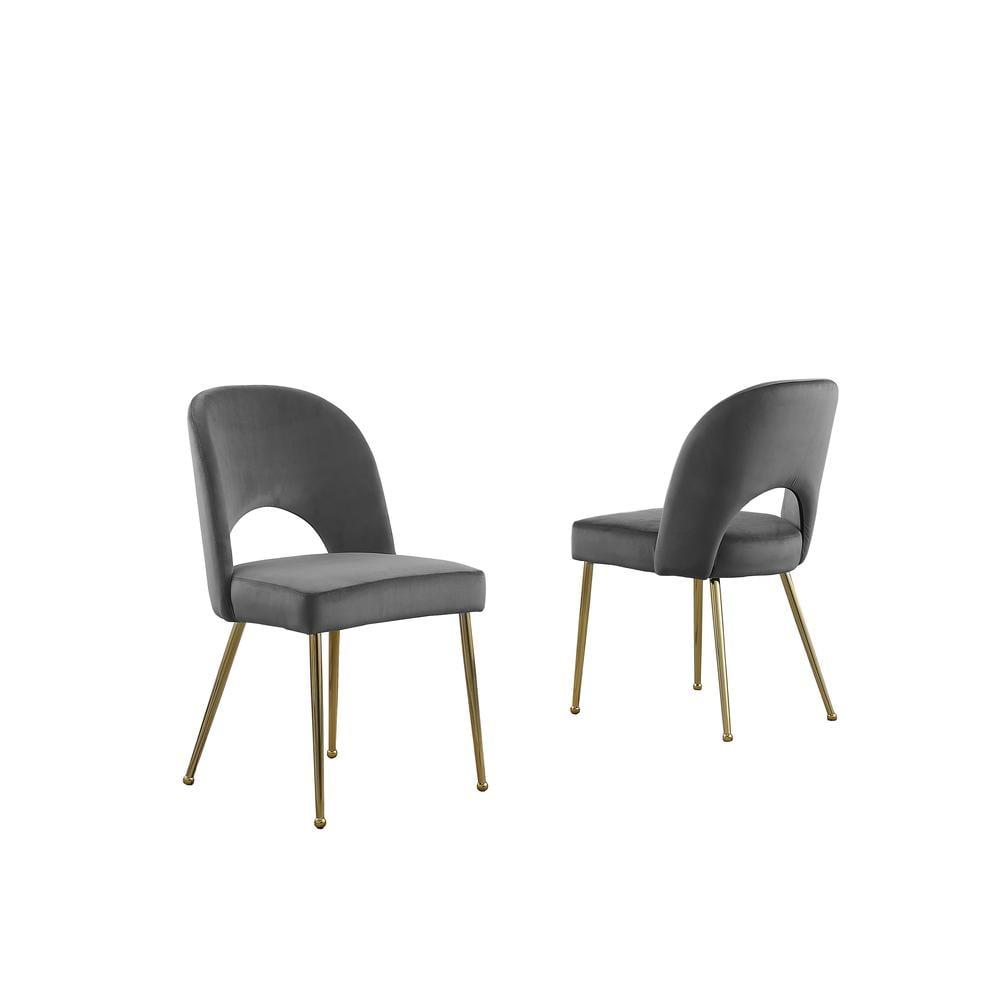 Elegant Dark Grey Velvet Low-Back Side Chair with Gold Chrome Base (Set of 2)
