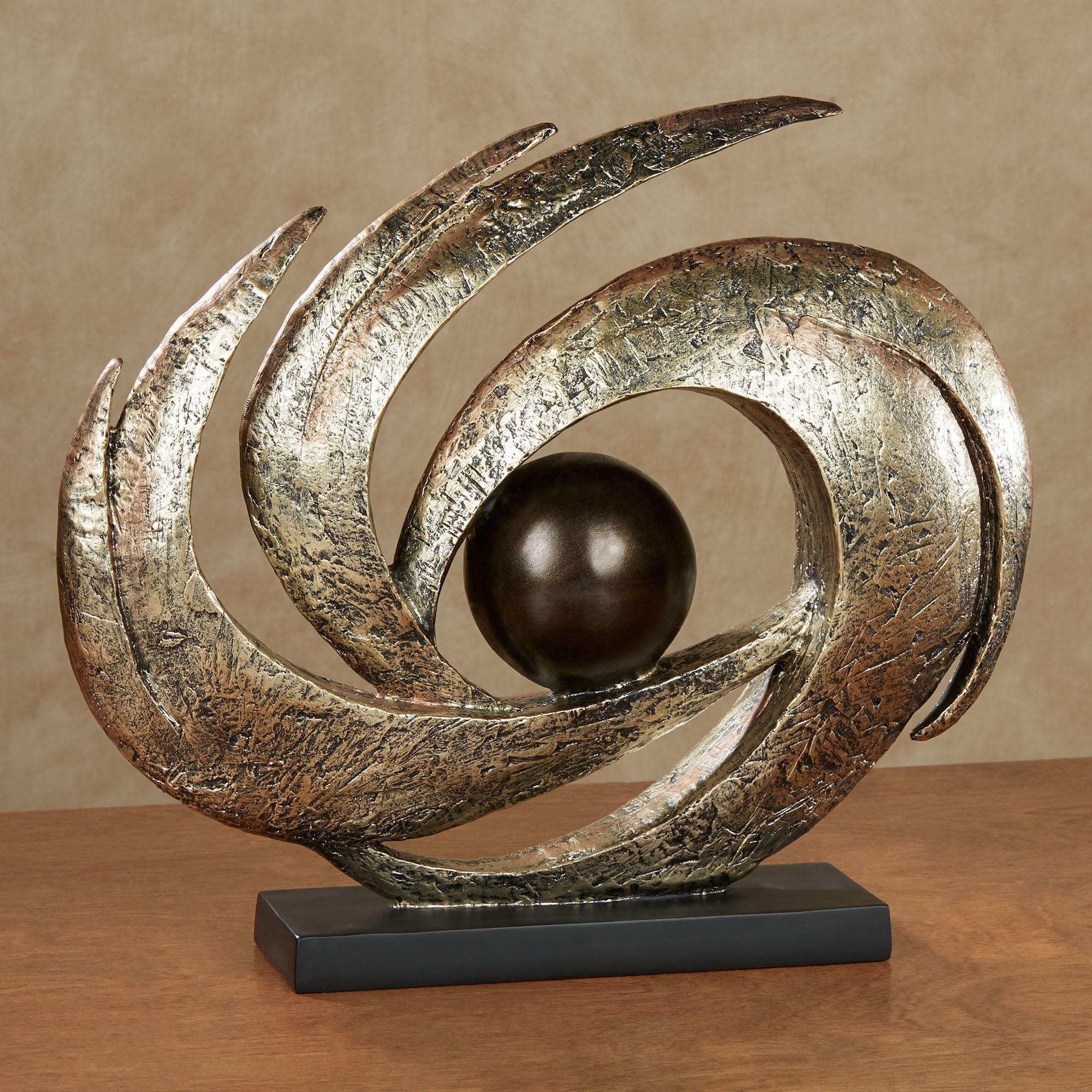 Aged Gold and Brown Resin Abstract Swirl Table Sculpture