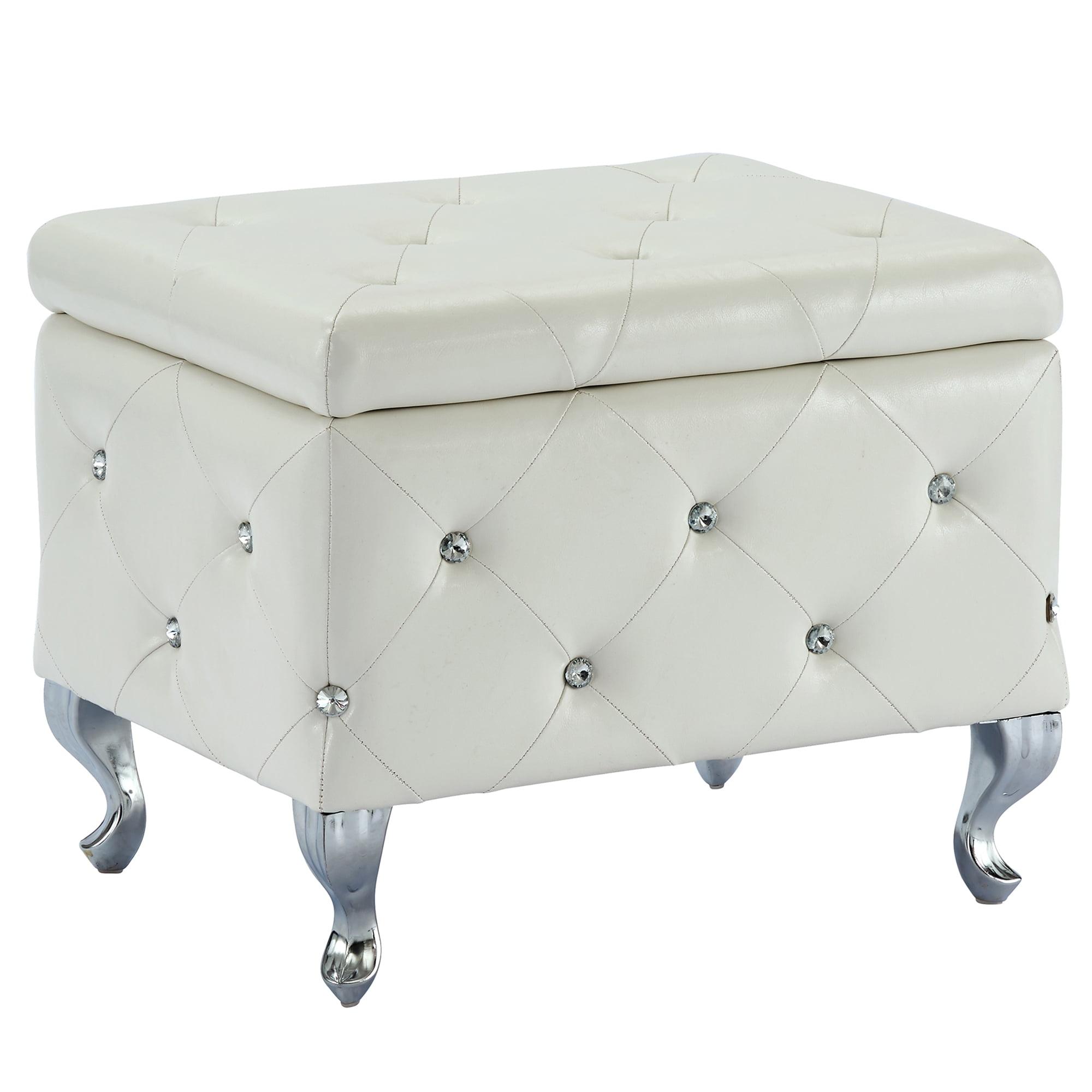 xrboomlife Monique-Velvet  Bench with Crystals White Faux Leather Faux Leather