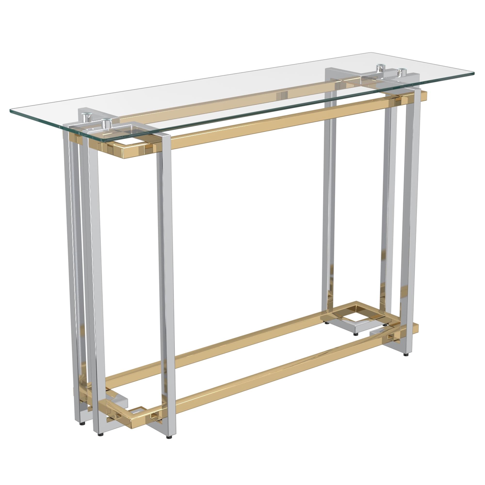 Contemporary Gold and Silver Metal Glass Console Table