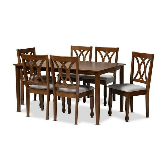 7pc Augustine Fabric Upholstered Dining Set Gray/Walnut Brown - Baxton Studio: Wood Frame, Foam Fill, Modern Style
