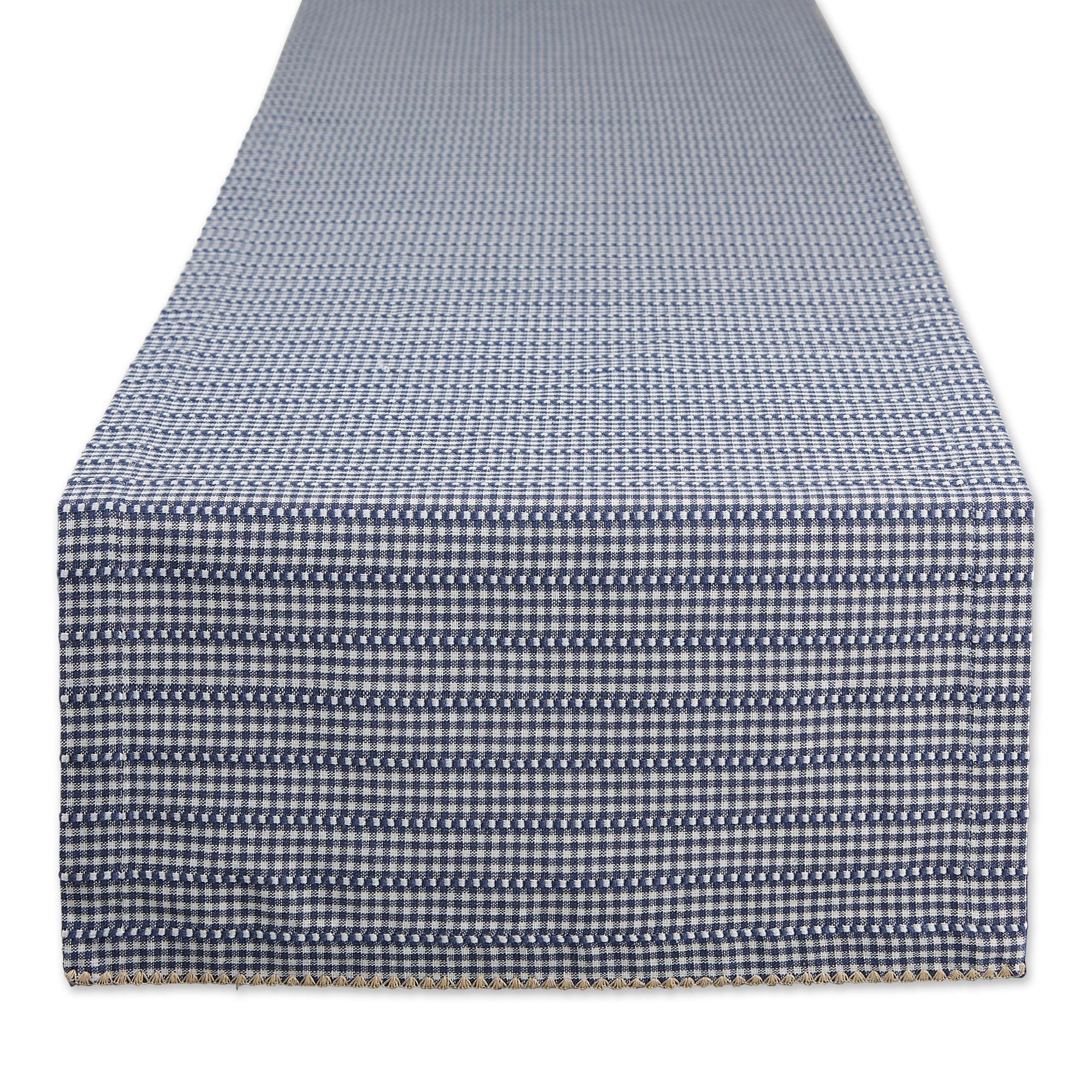 Contemporary Home Living 14" x 72" White and  French Blue Farmhouse Gingham Table Runner