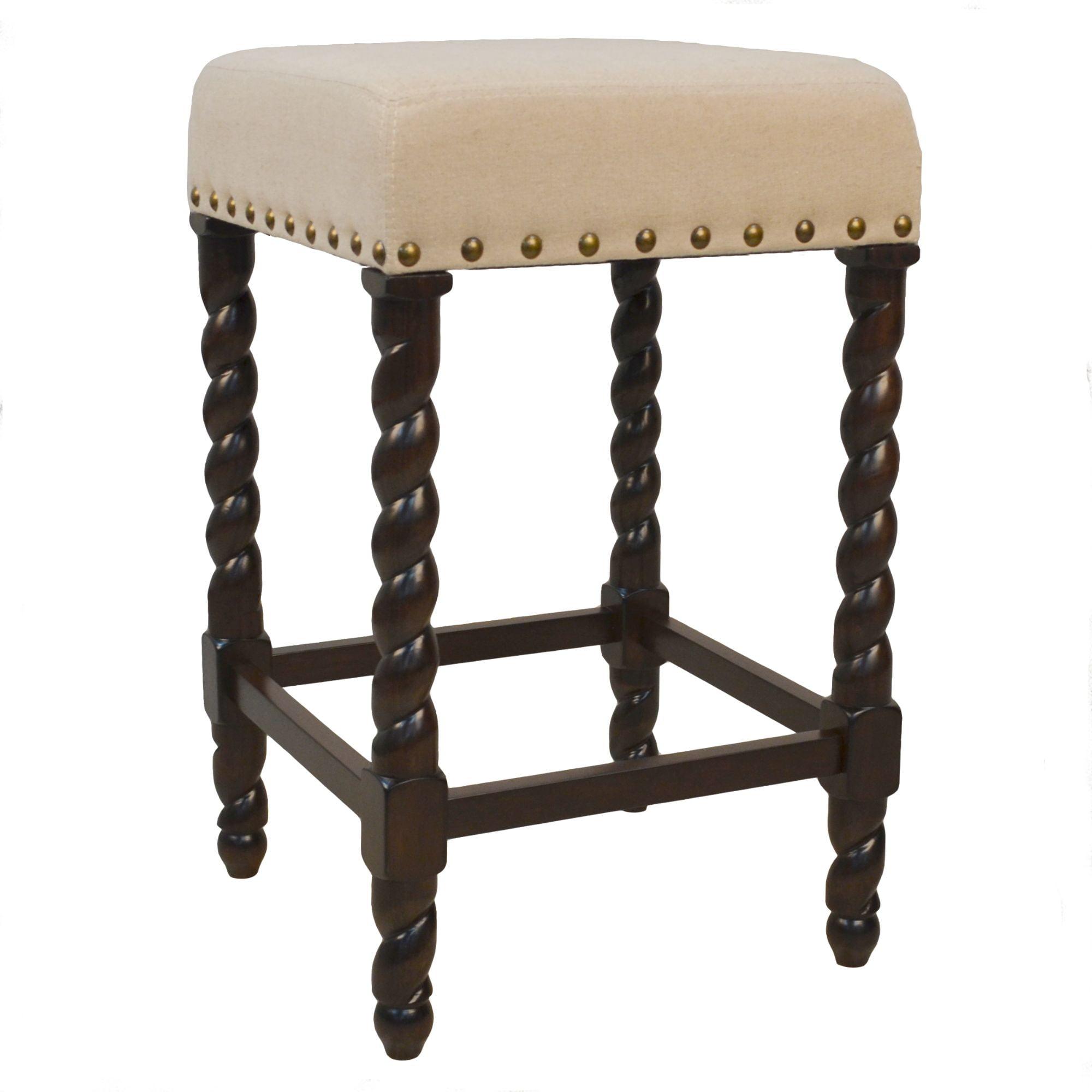 Elegant Diana 24" Linen Upholstered Counter Stool with Brass Nailhead Trim