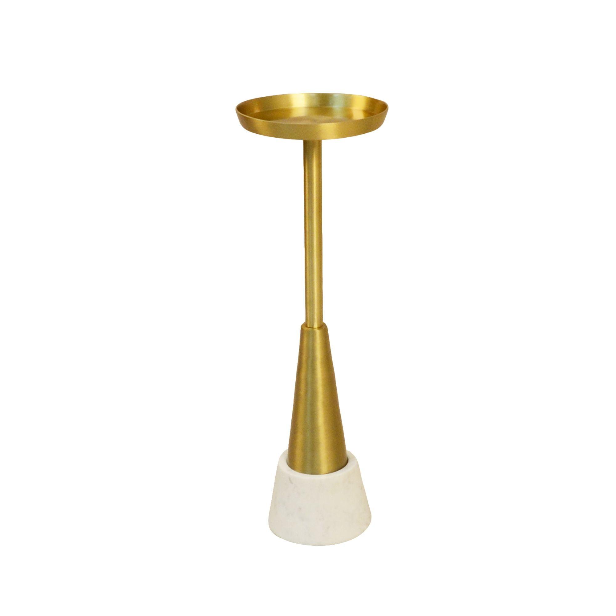 24" Gold and White Marble Base Drink Table