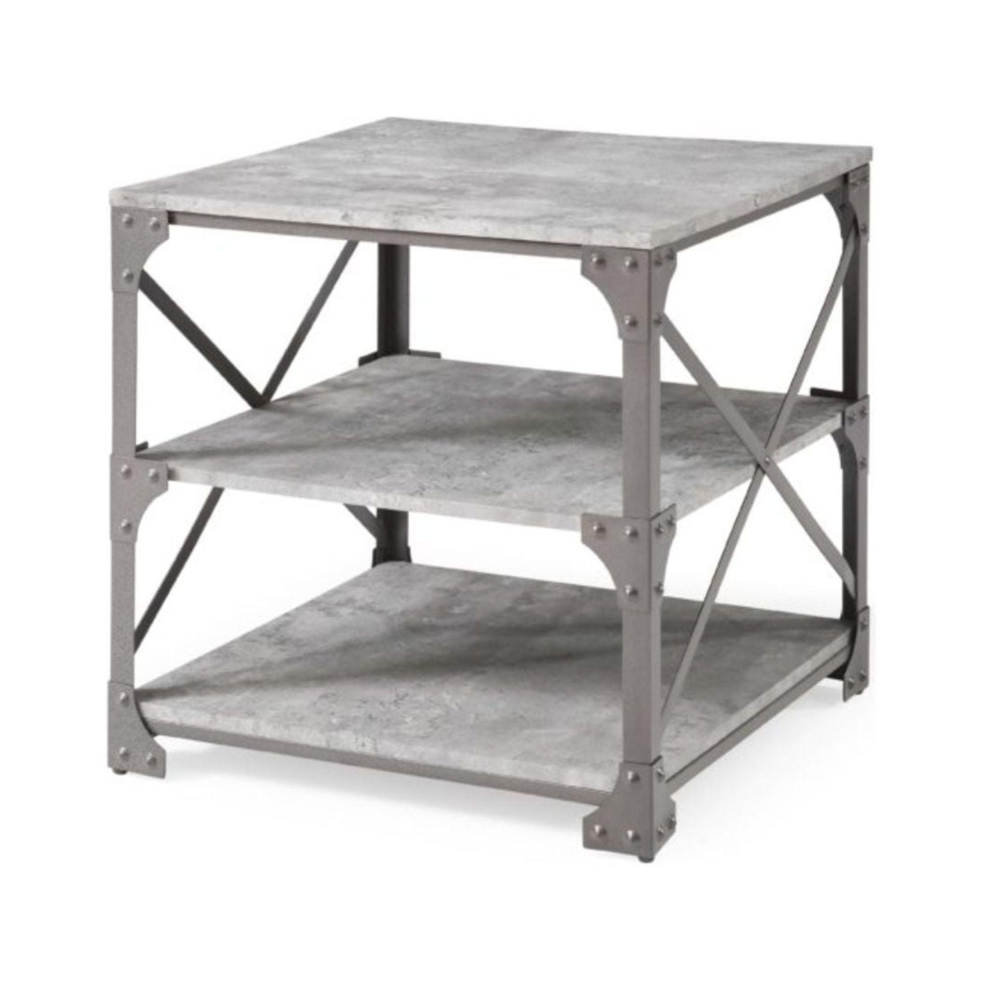 Gray Metal and Wood 3-Tier Square End Table