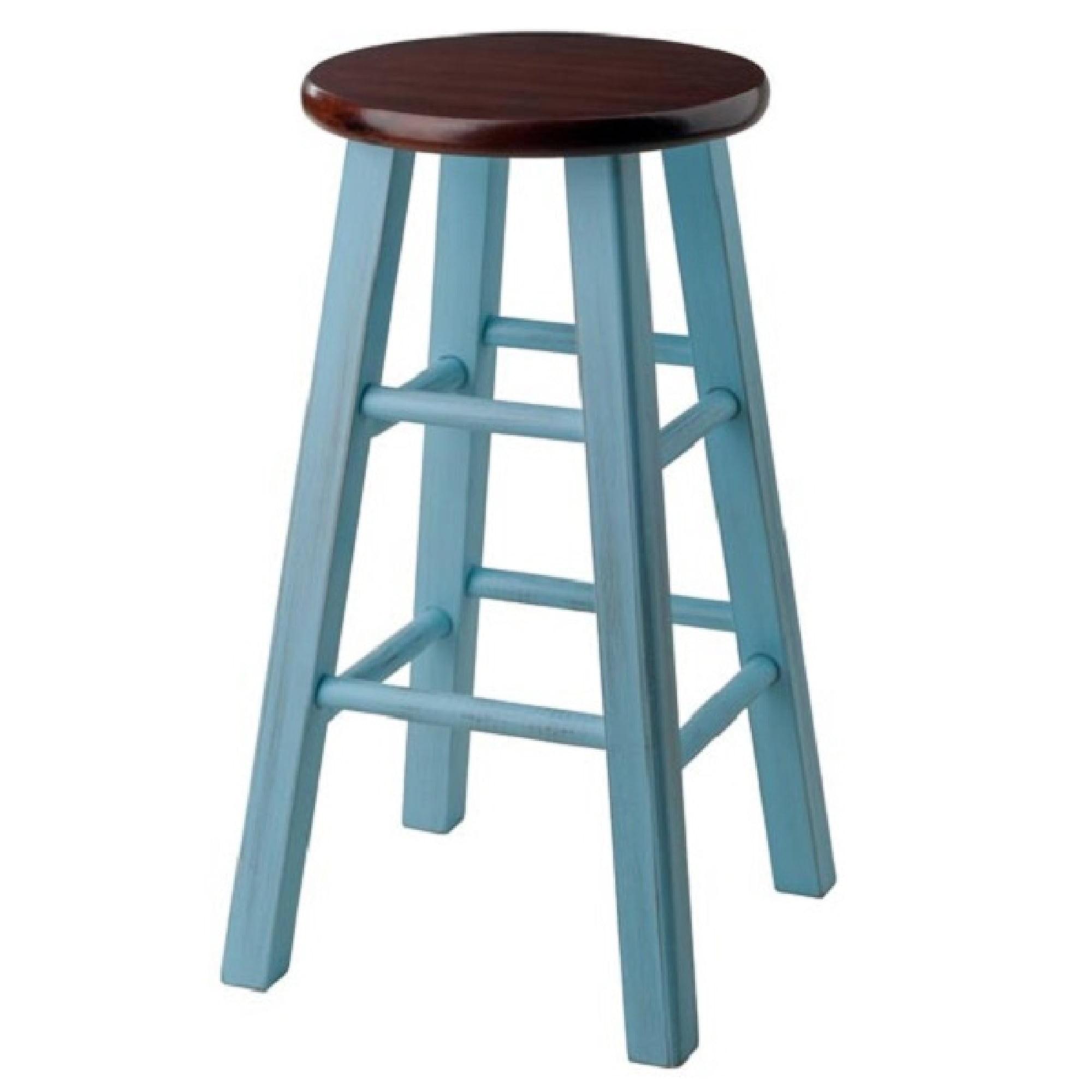 24" Ivy Counter Height Barstool Light Blue/Brown - Winsome: Farmhouse Style, Round Seat, Wood Frame