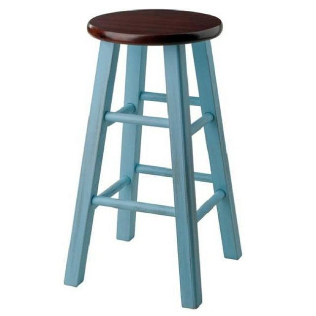 24" Ivy Counter Height Barstool Light Blue/Brown - Winsome: Farmhouse Style, Round Seat, Wood Frame