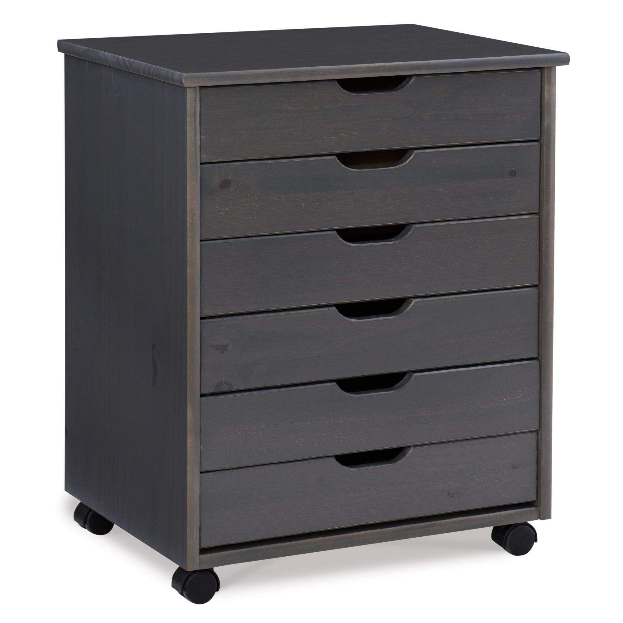 Modern Gray Pinewood 6-Drawer Rolling Storage Cabinet