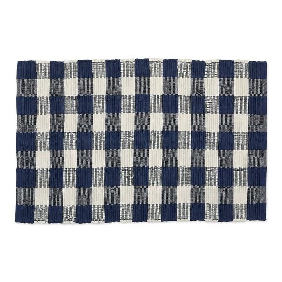 Contemporary Home Living 26" x 40" Buffalo Checkered Navy Blue and Cream White Rectangular Rag Rug