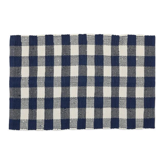 Contemporary Home Living 26" x 40" Buffalo Checkered Navy Blue and Cream White Rectangular Rag Rug