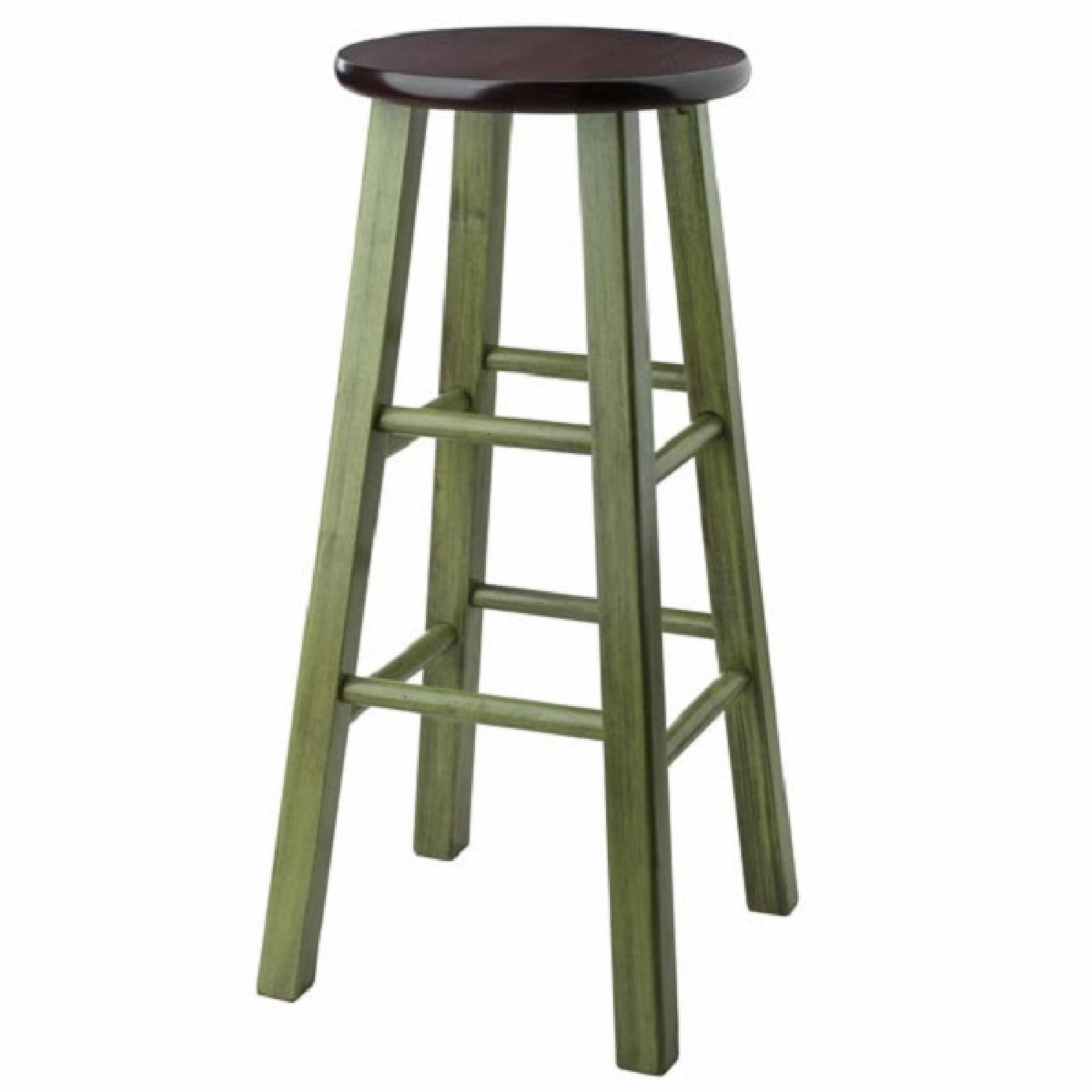 Rustic Green 29'' Walnut Wood Round Counter Stool