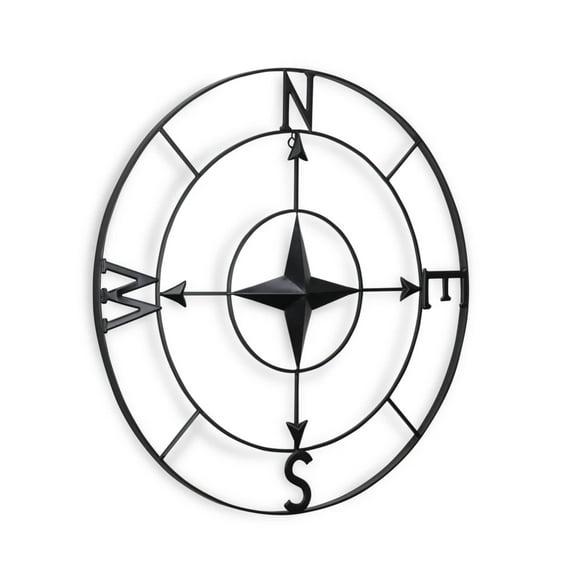 Contemporary Home Living 30" Black Round Metal Compass Handcrafted Wall Decor