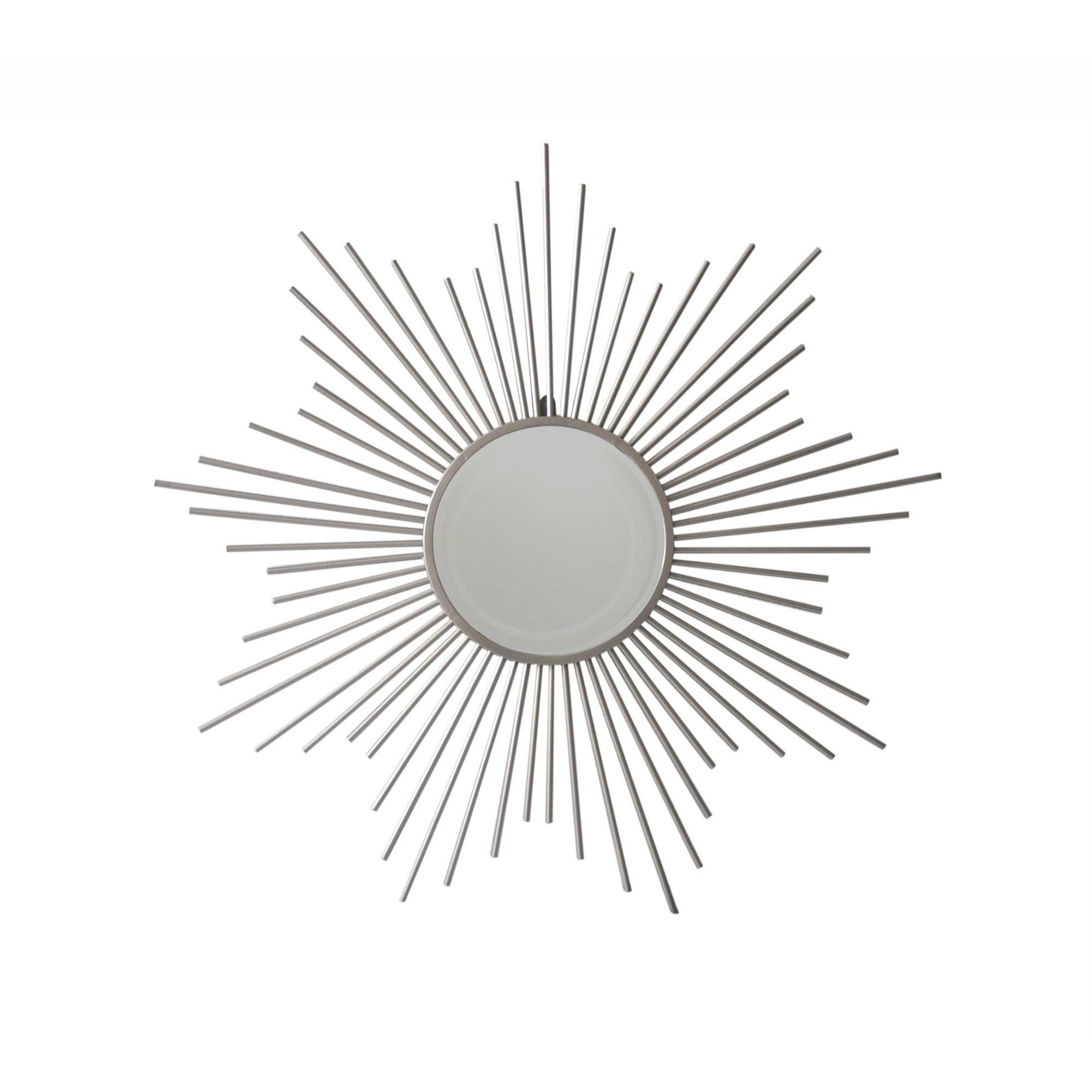 Silver Metal Sunburst Wall Mirror with Round Center