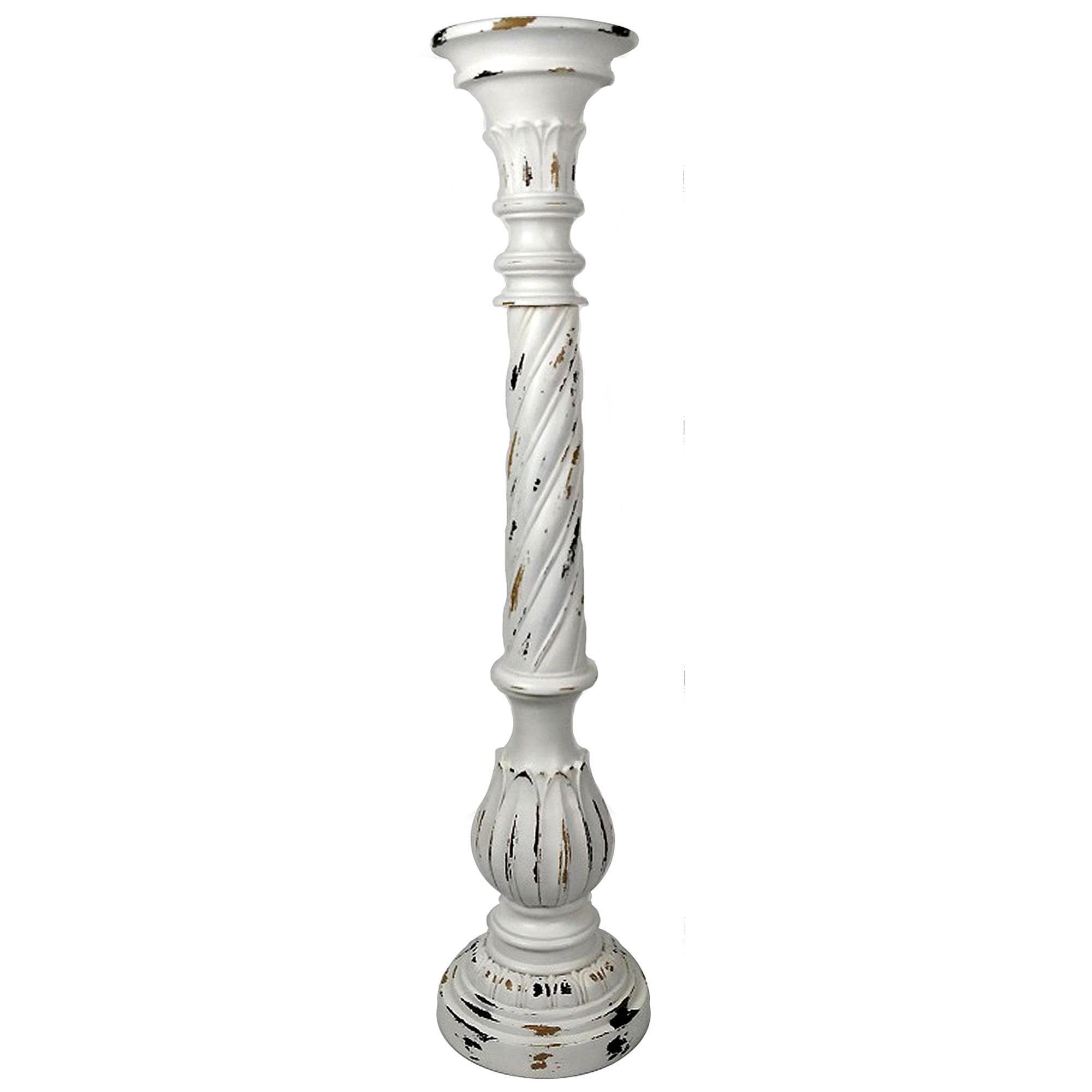 35" Distressed White Wood Holiday Candlestick