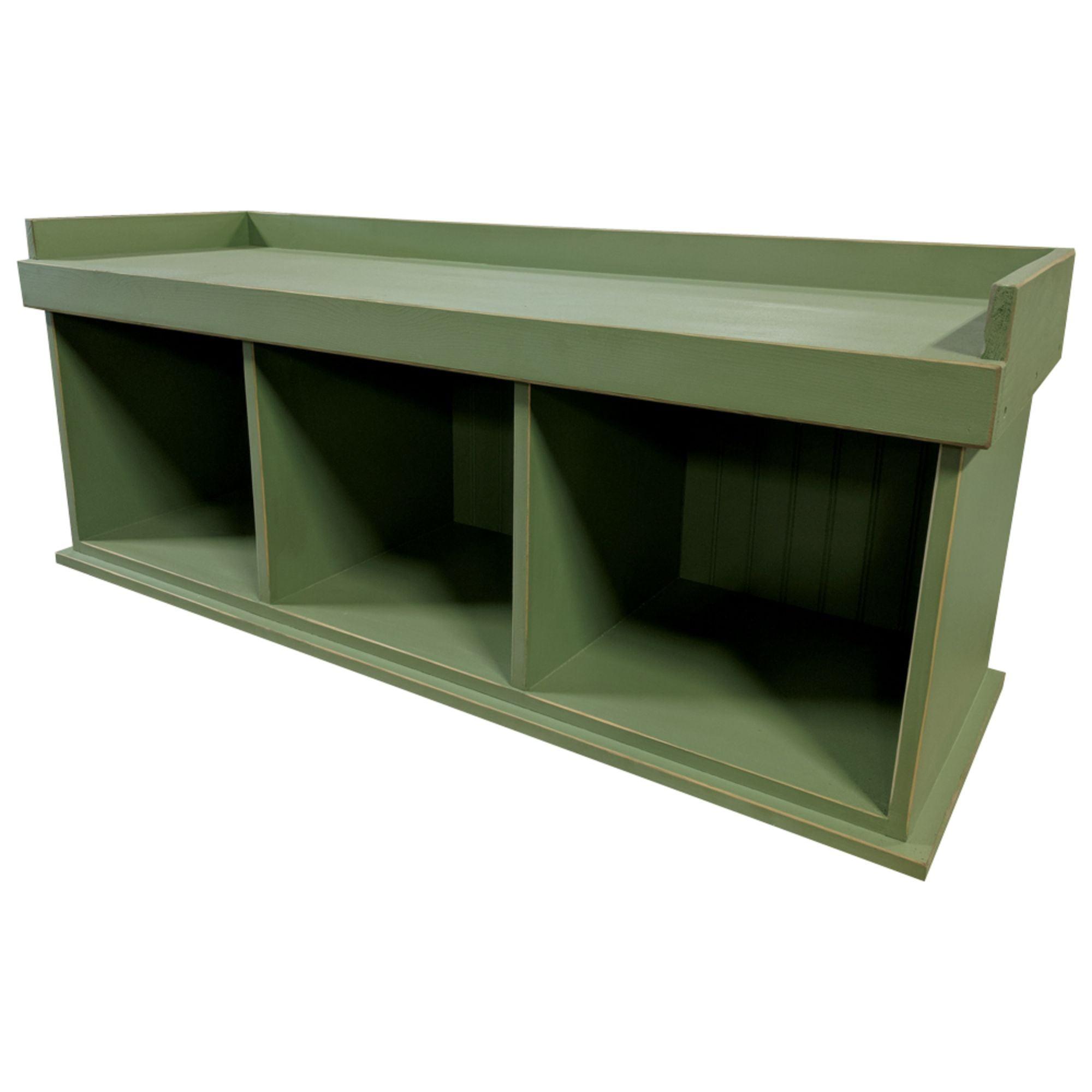 4' Distressed Sage Green Pine Storage Bench with Cubbies