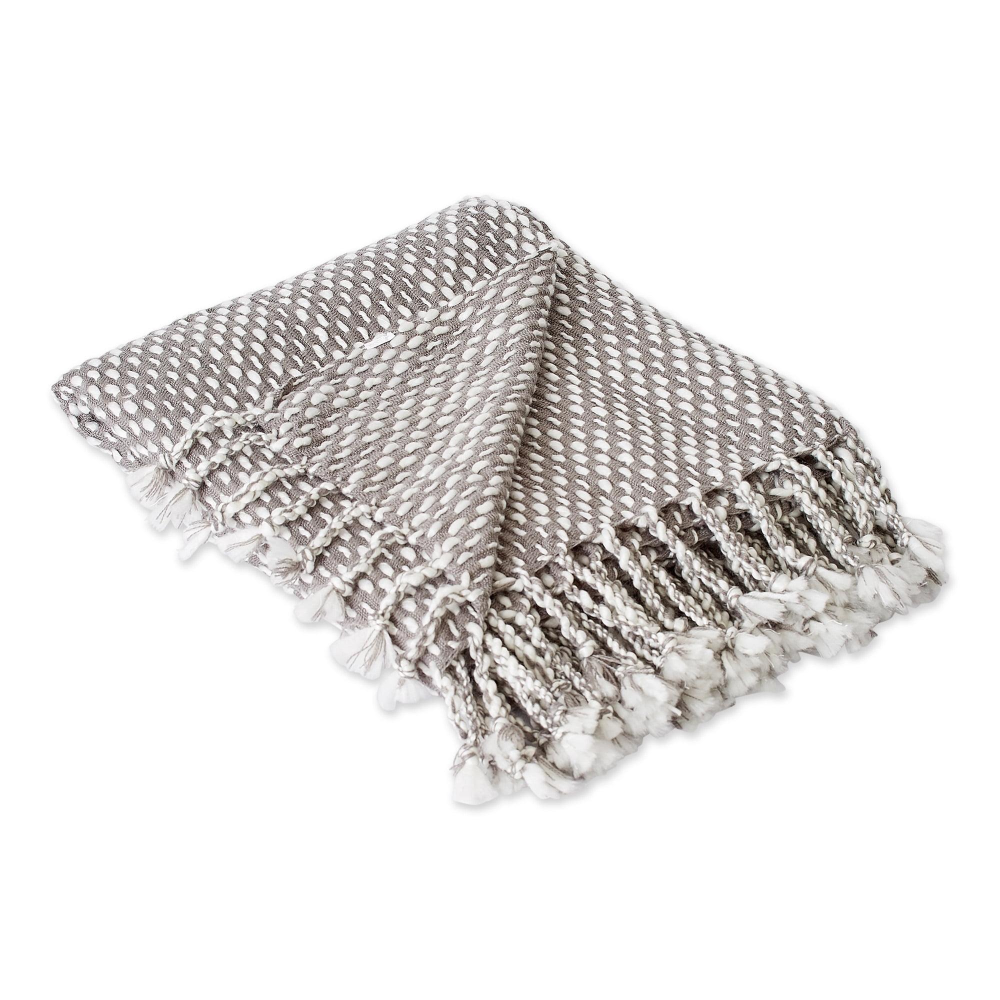 Gray and White Polka Dot Woven Acrylic Throw Blanket