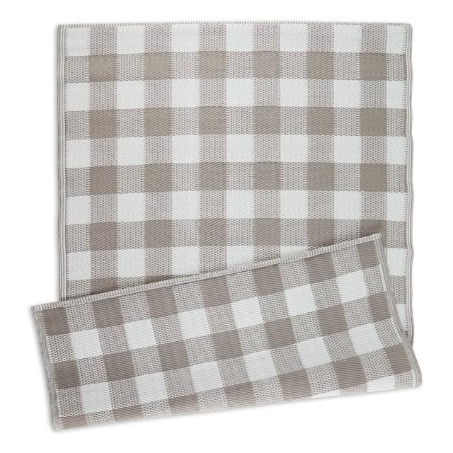 Contemporary Home Living 4' x 6' Buffalo Check Rectangular Outdoor Area Throw Rug - Brown and White
