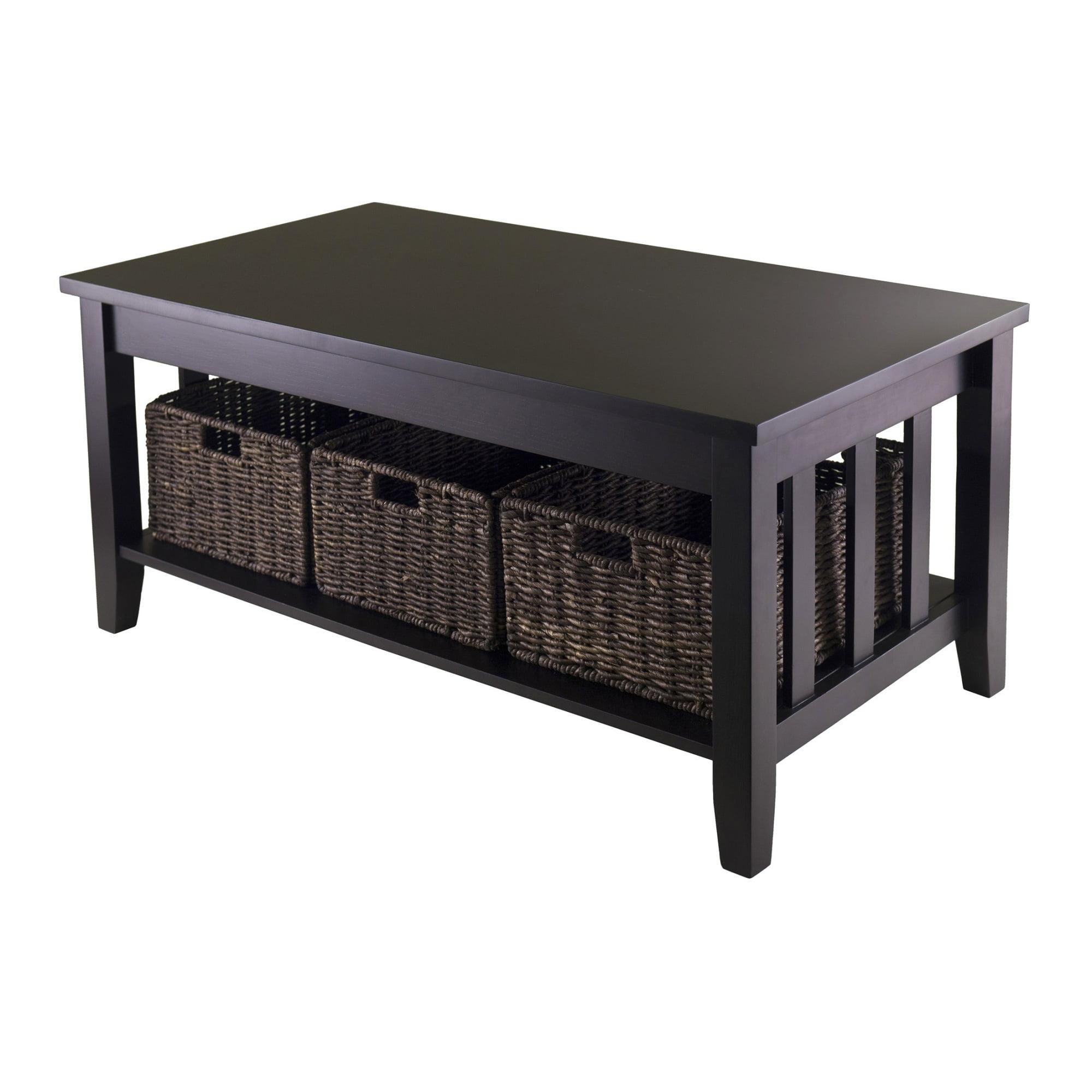 Espresso Rectangular 40" Coffee Table with Foldable Storage Baskets