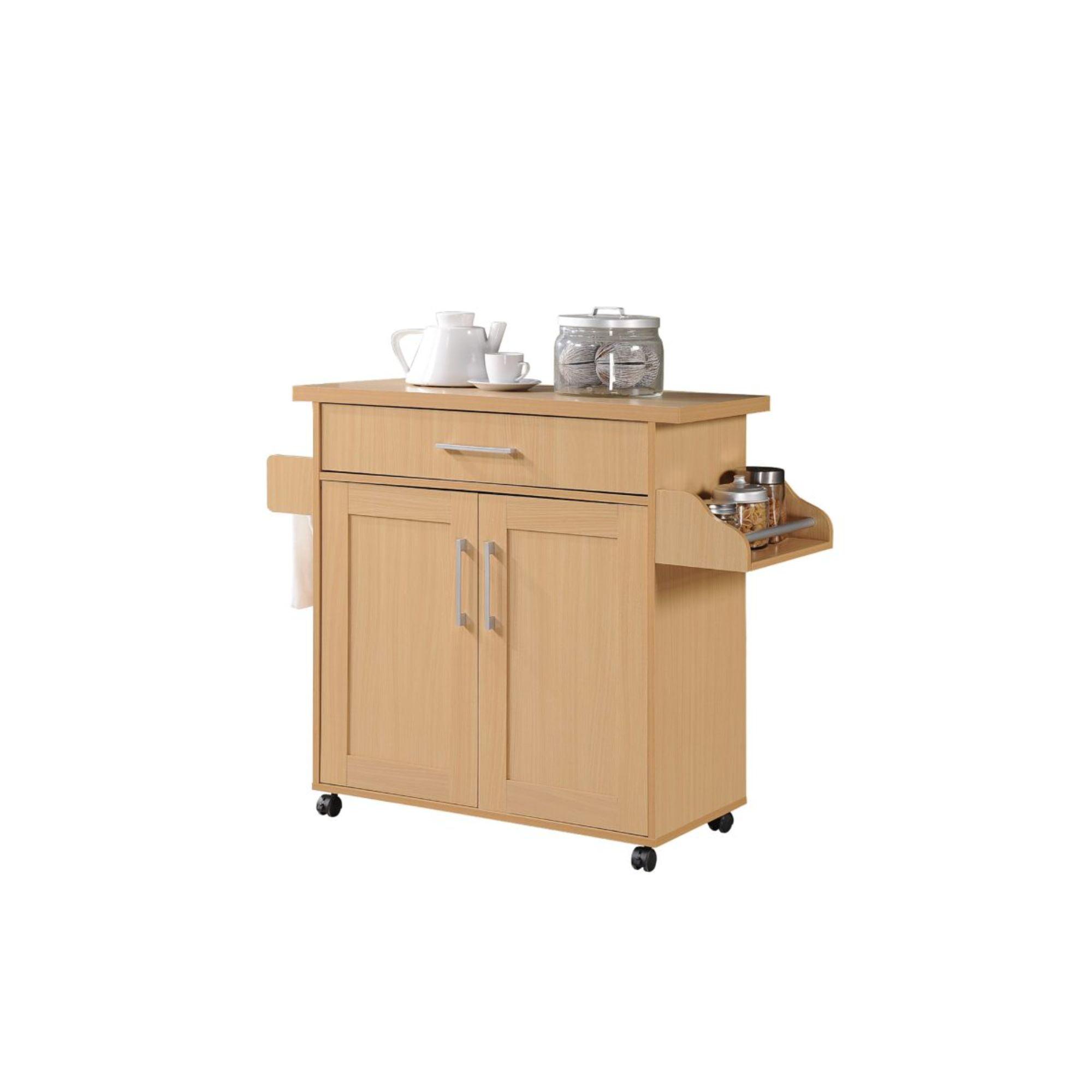Beige Beechwood 43.7" Kitchen Island with Spice Rack and Towel Holder
