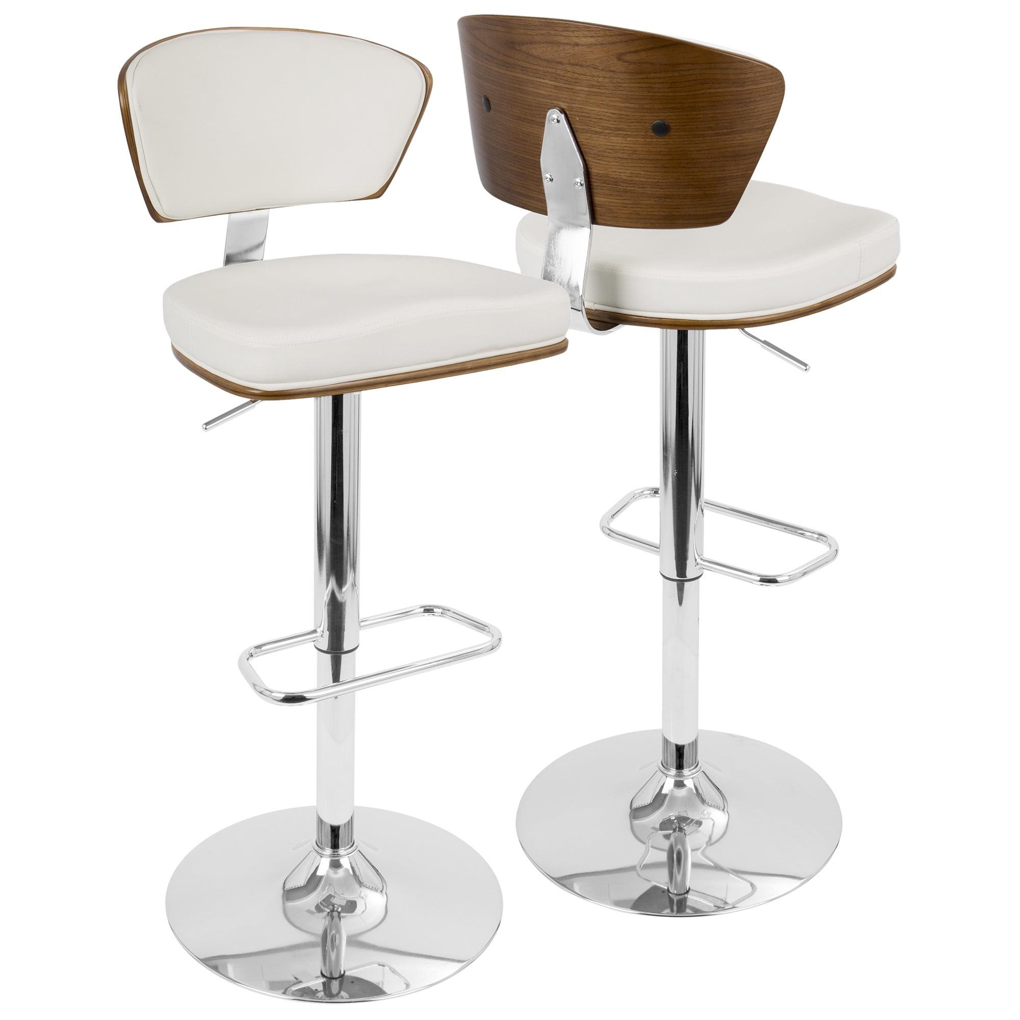 Walnut & White Faux Leather Adjustable Swivel Barstool