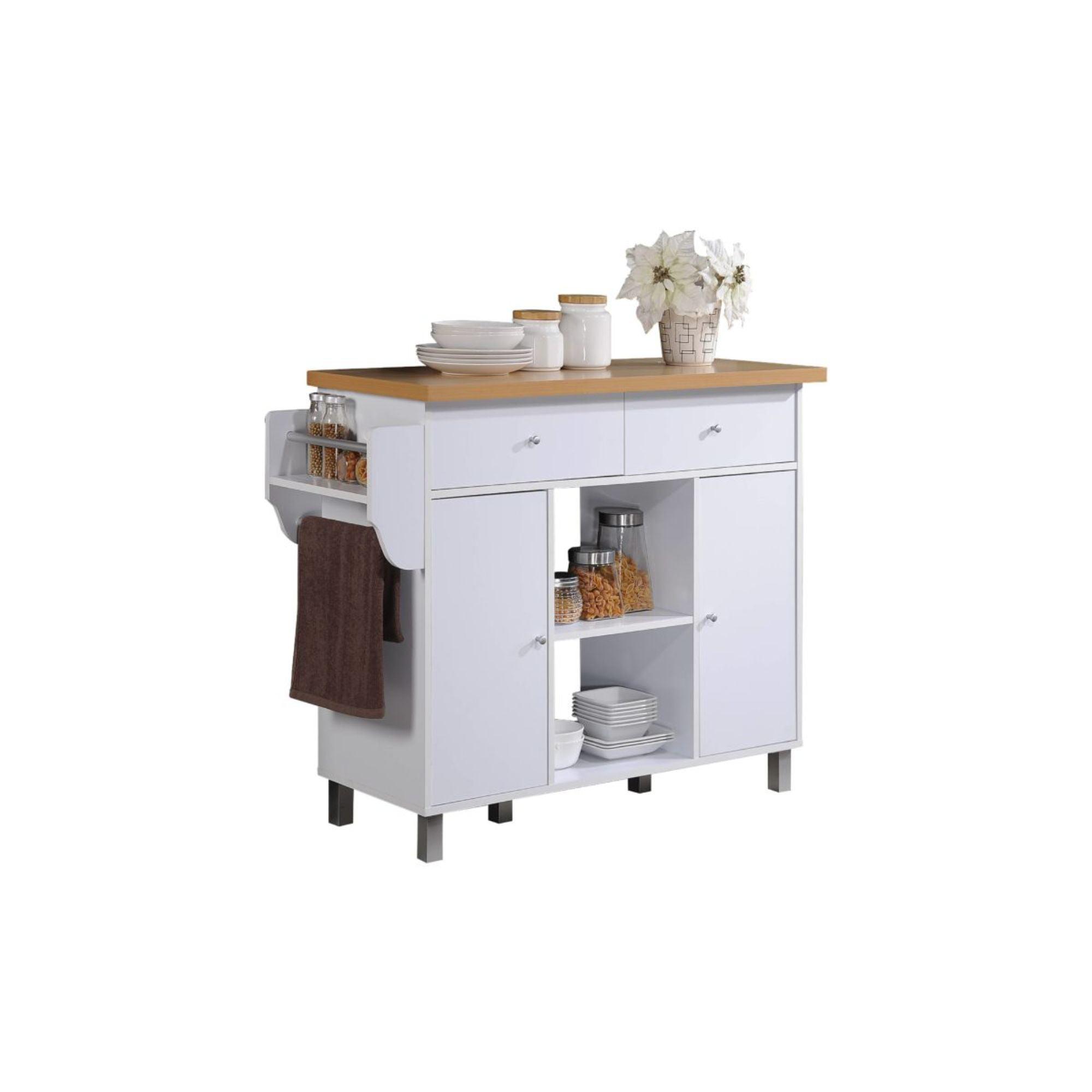 Elegant White Compressed Wood Kitchen Island with Spice and Towel Rack