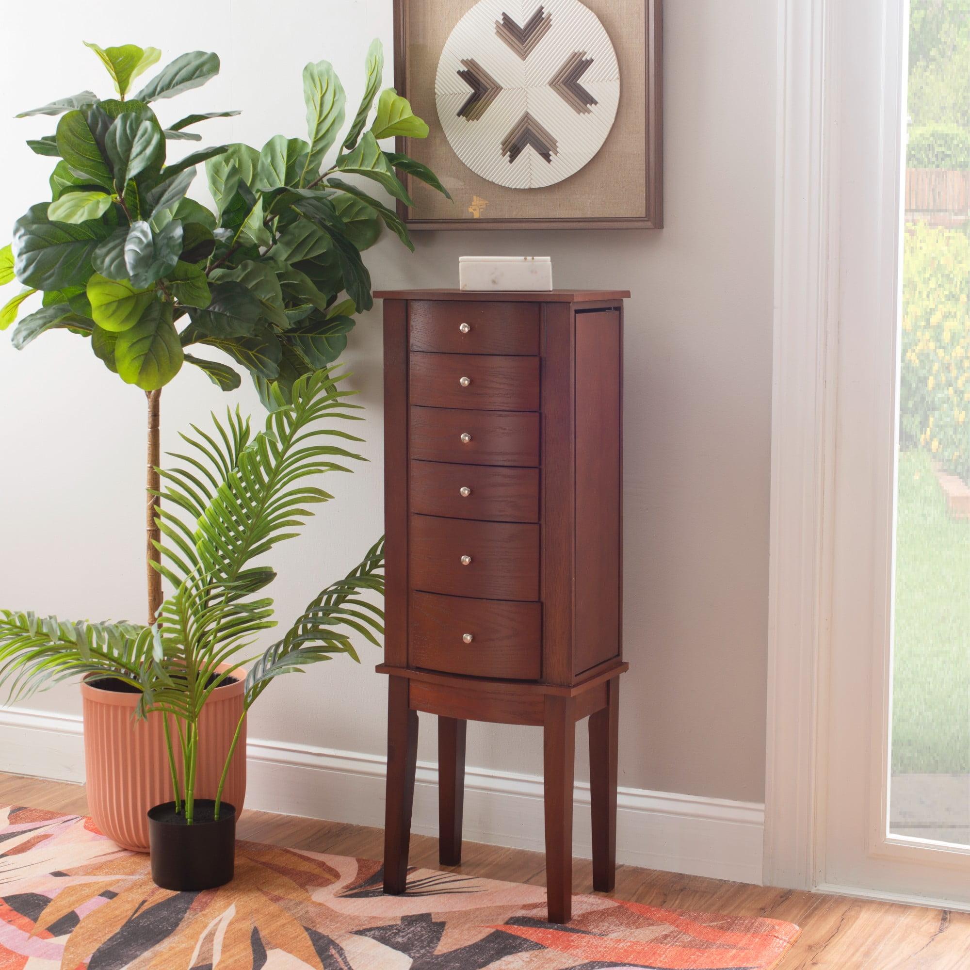 DEBLIT Contemporary Jewelry Armoire with 6 Drawers, Engineered Wood Finish, Merlot