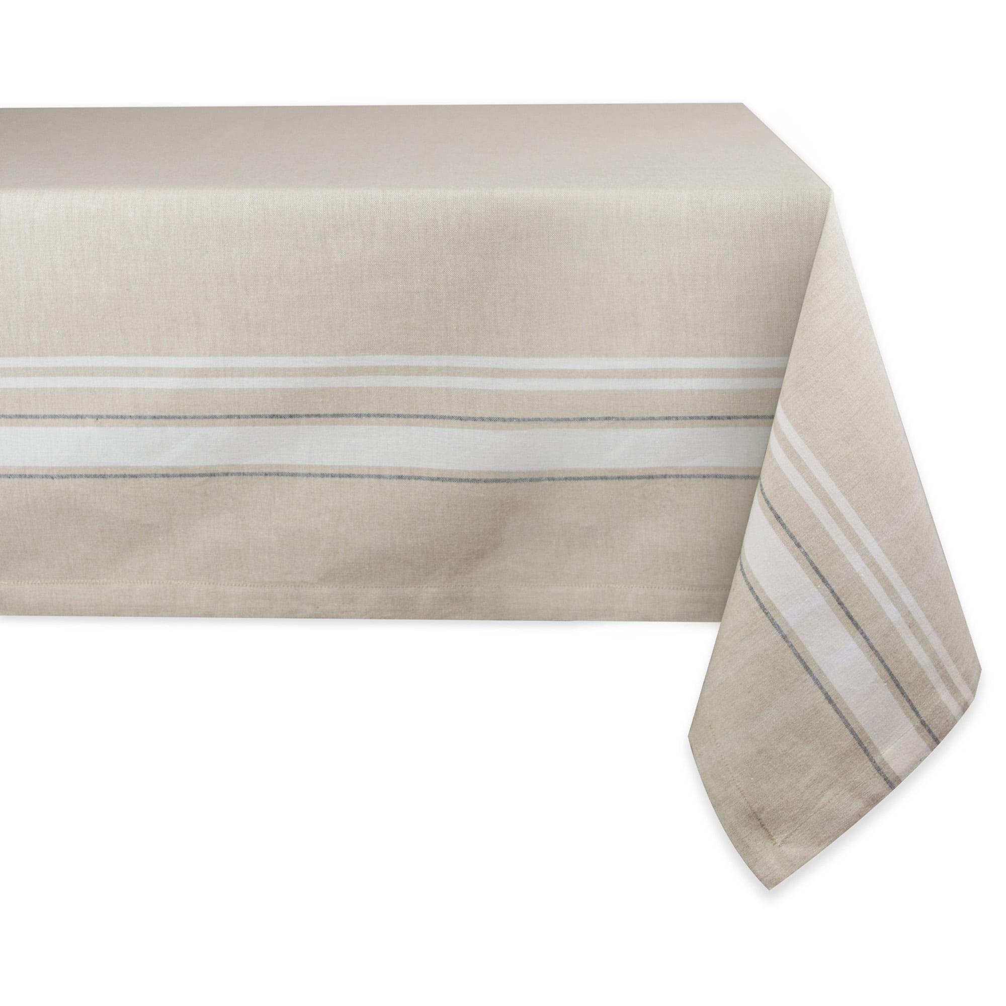 Beige and White Striped Cotton Rectangular Tablecloth 60" x 120"