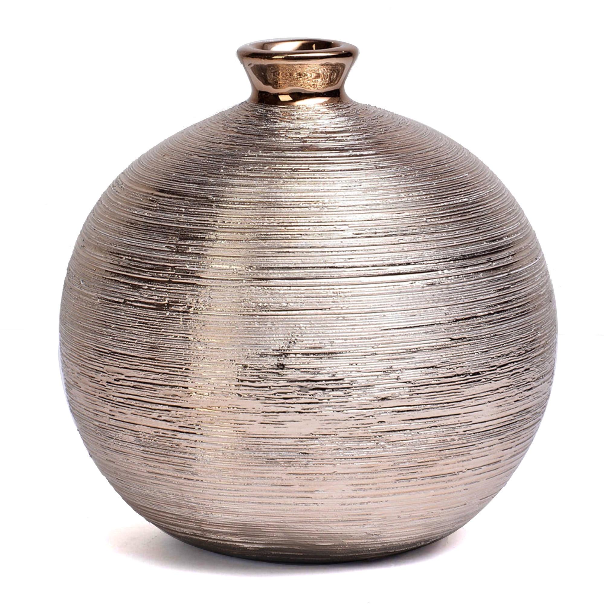 7" Shiny Bronze Ceramic Round Floral Vase