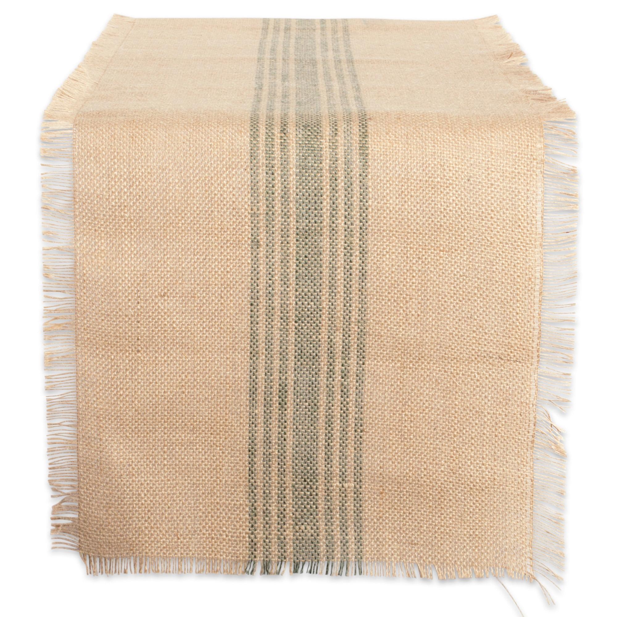 72" Beige and Olive Green Jute Striped Table Runner