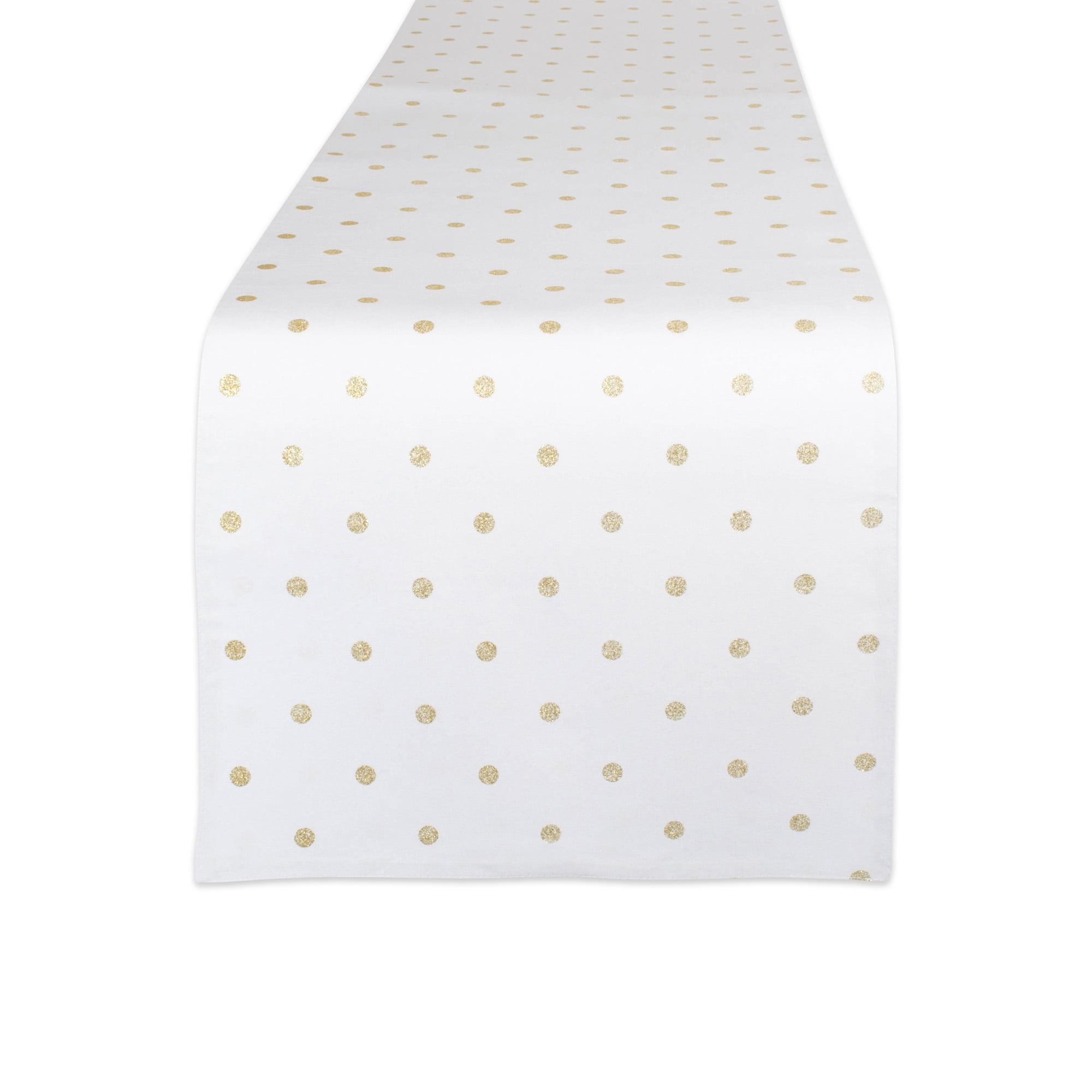 White and Gold Polka Dot Cotton Table Runner 72"