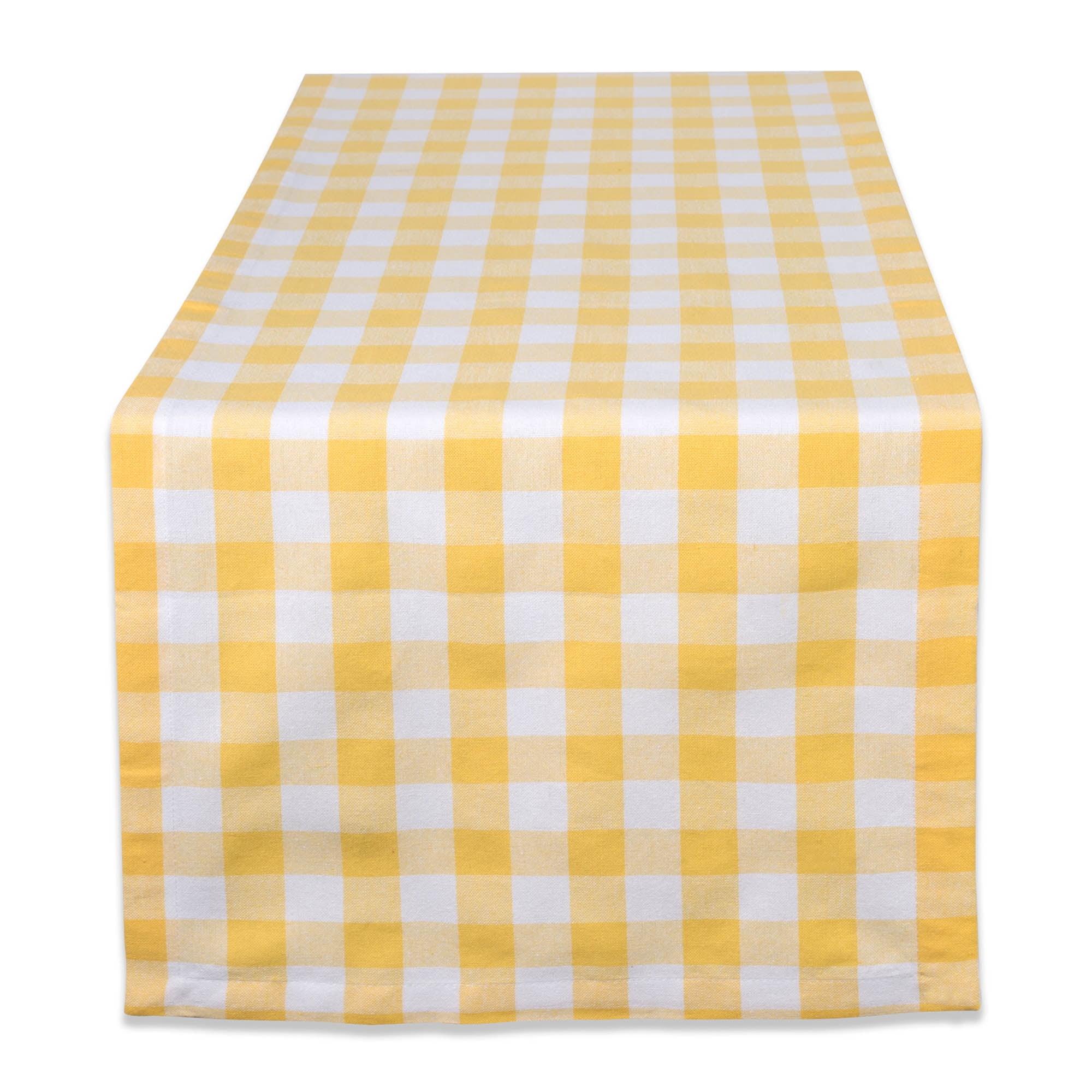 72" Yellow and White Checkered Cotton Table Runner