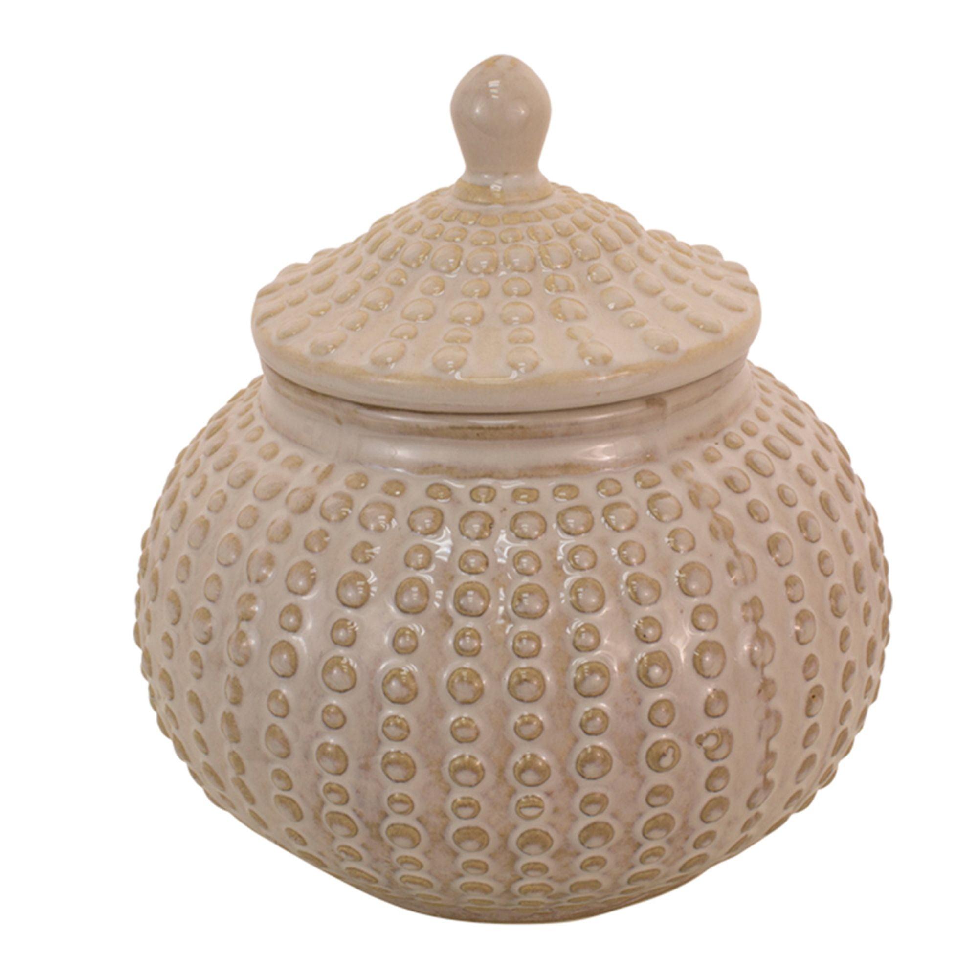 Beige Porcelain Dotted Decorative Jar, 9 Inches