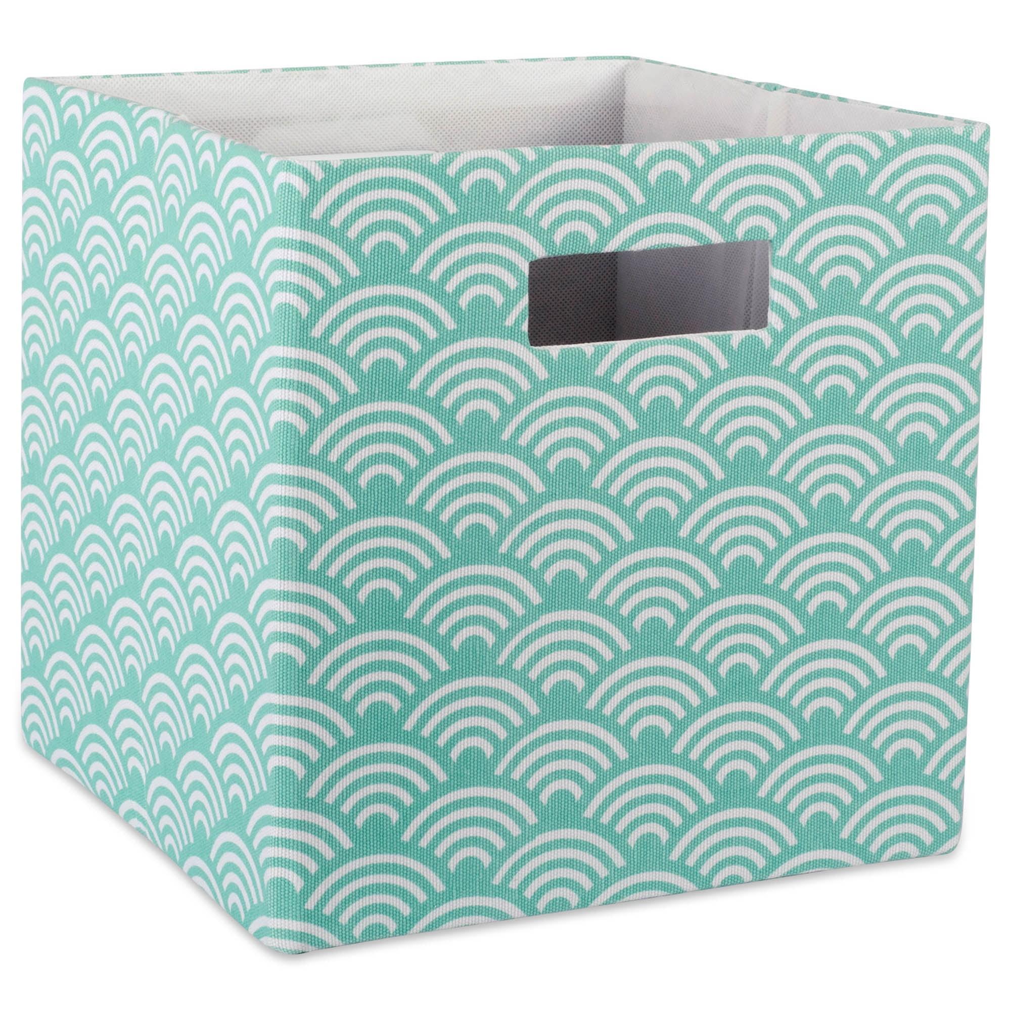 Contemporary Home Living Aqua Blue Polyester Cube Storage Bin with Waves Design 13"