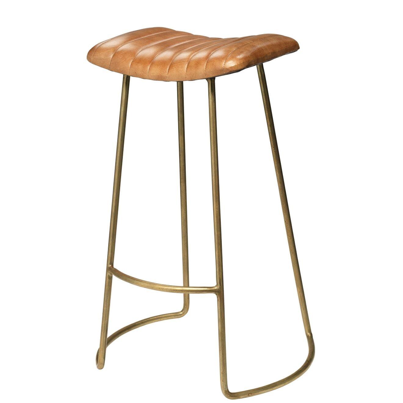 J&D Designs Luke 30" Transitional Leather & Iron Bar Stool in Brown/Brass