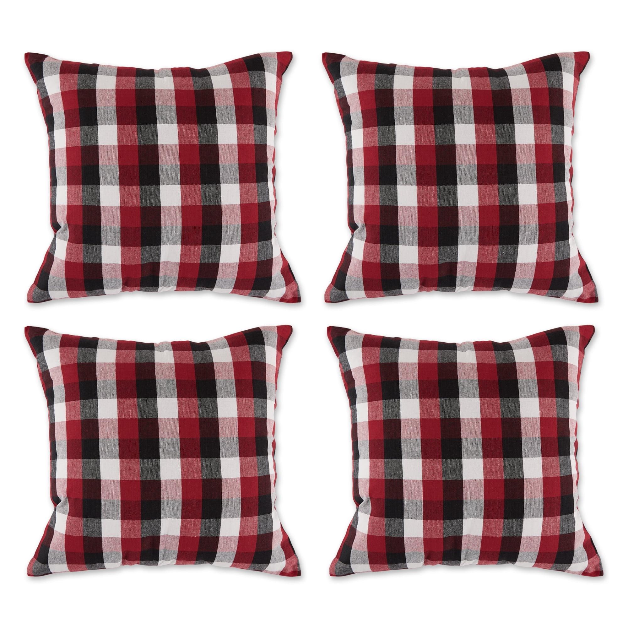 Contemporary Home Living Cardinal Check Outdoor Patio Throw Pillow Covers - 18" - Set of 4