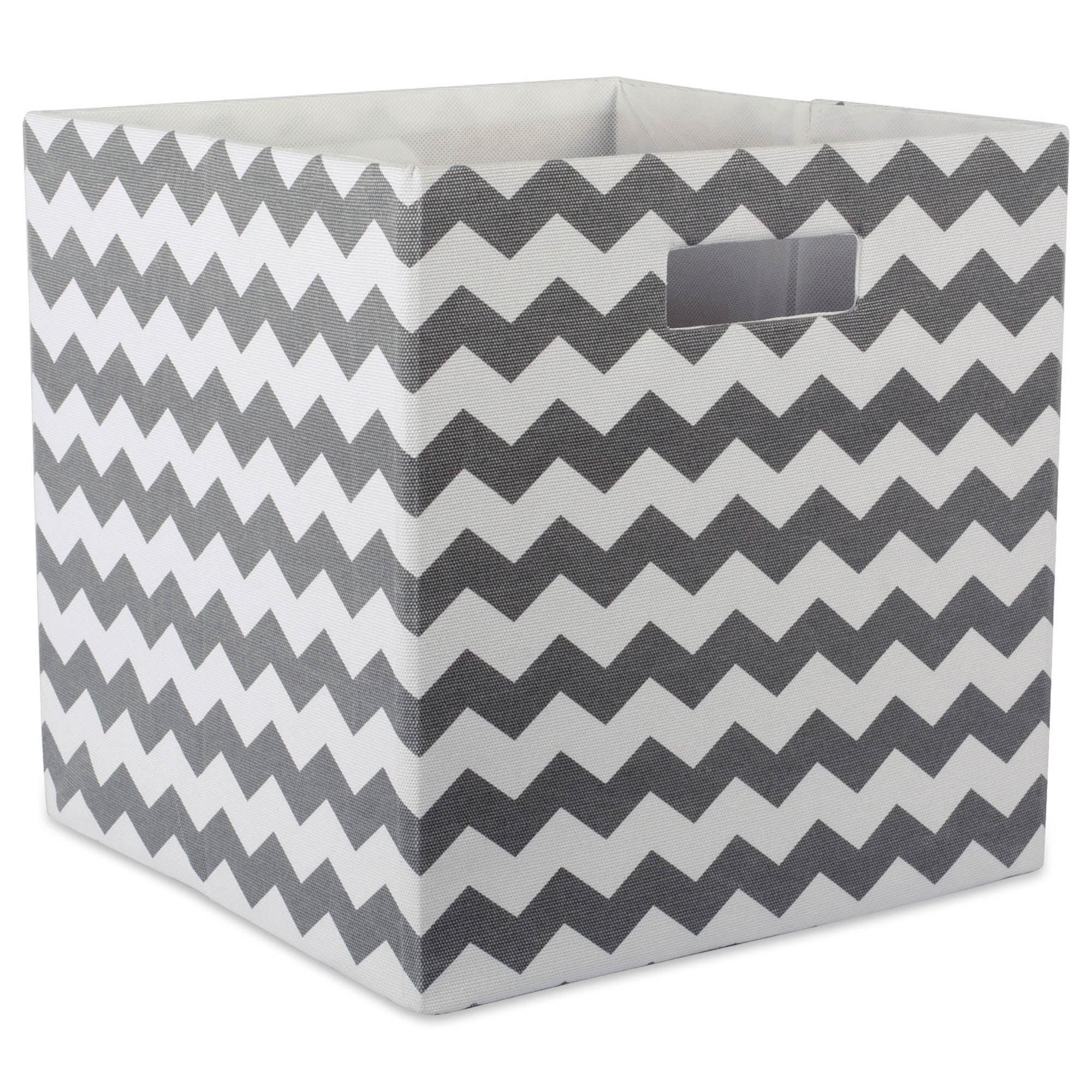 Gray Chevron Fabric Collapsible Cube Storage Bin 13"