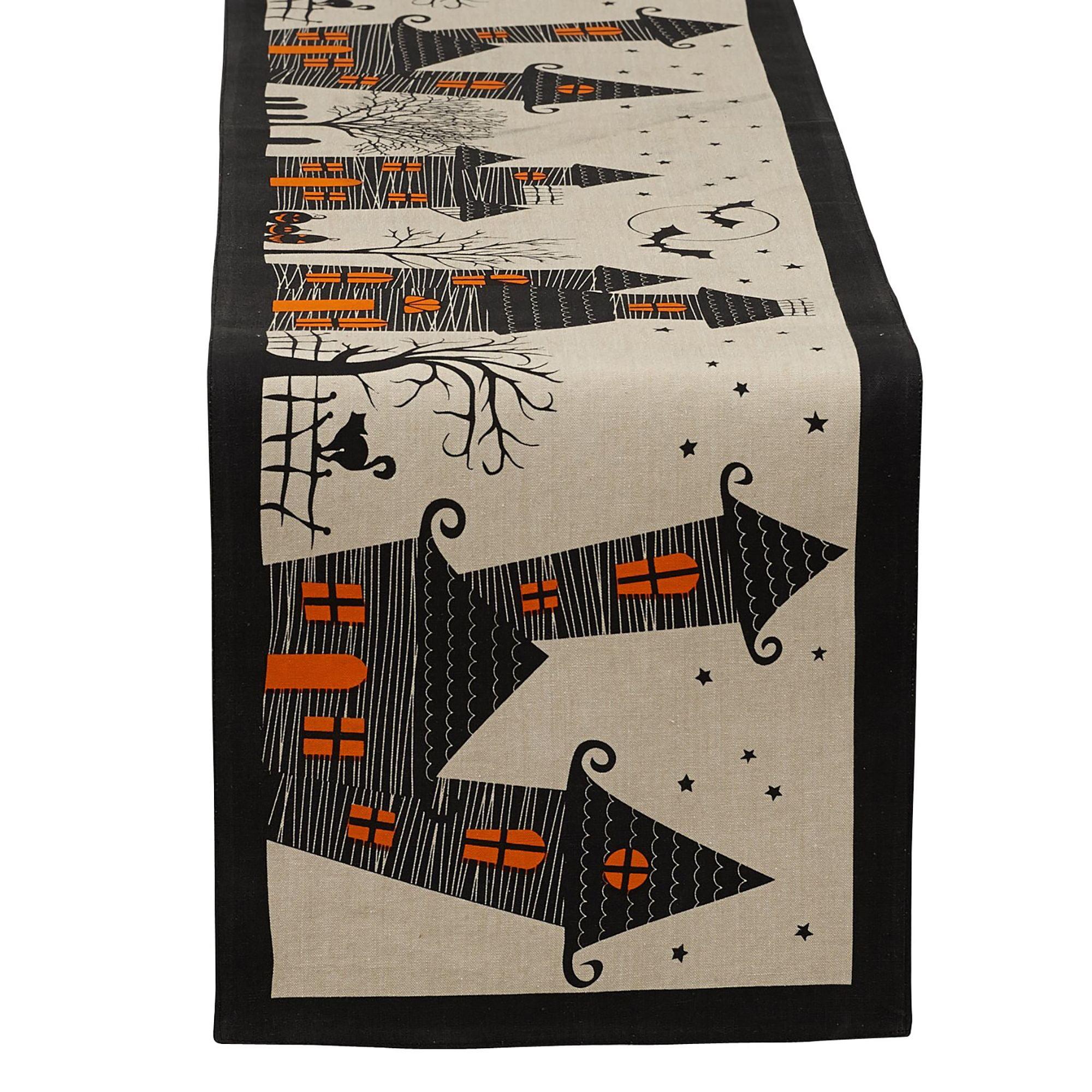 Contemporary Home Living Haunted House Halloween Table Runner - 72" - Tan and Black