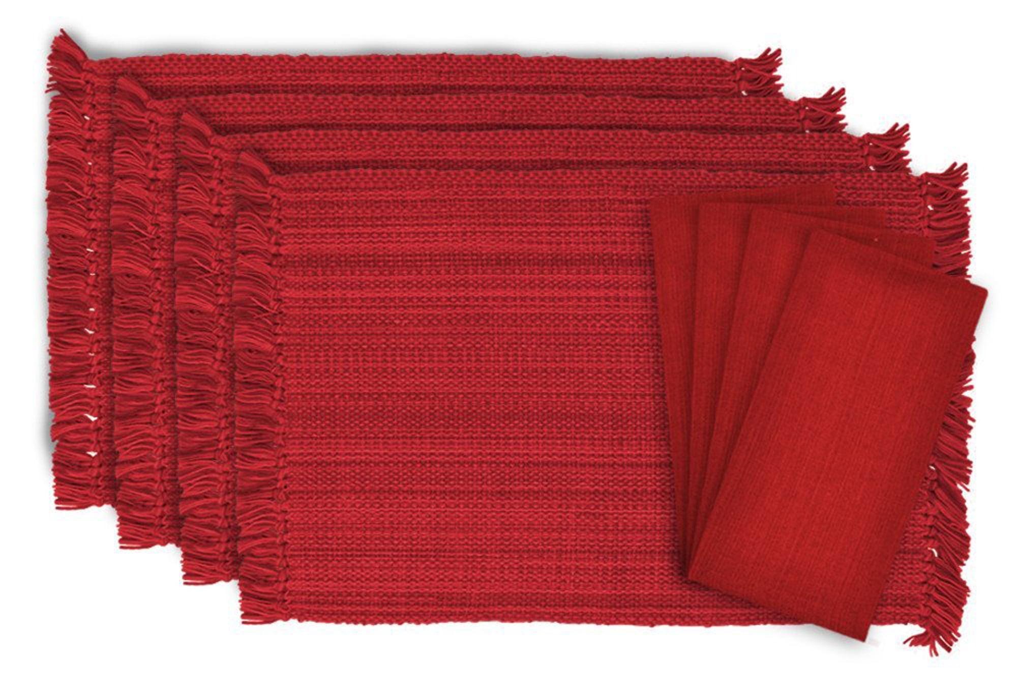 DII Variegated Fringe Placemat Set 8 Piece, Tango Red, MT 13x19", NP 20x20"