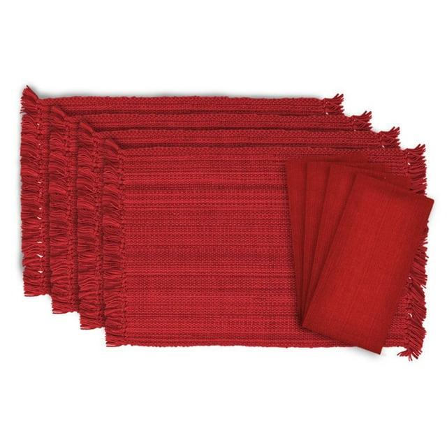 DII Variegated Fringe Placemat Set 8 Piece, Tango Red, MT 13x19", NP 20x20"